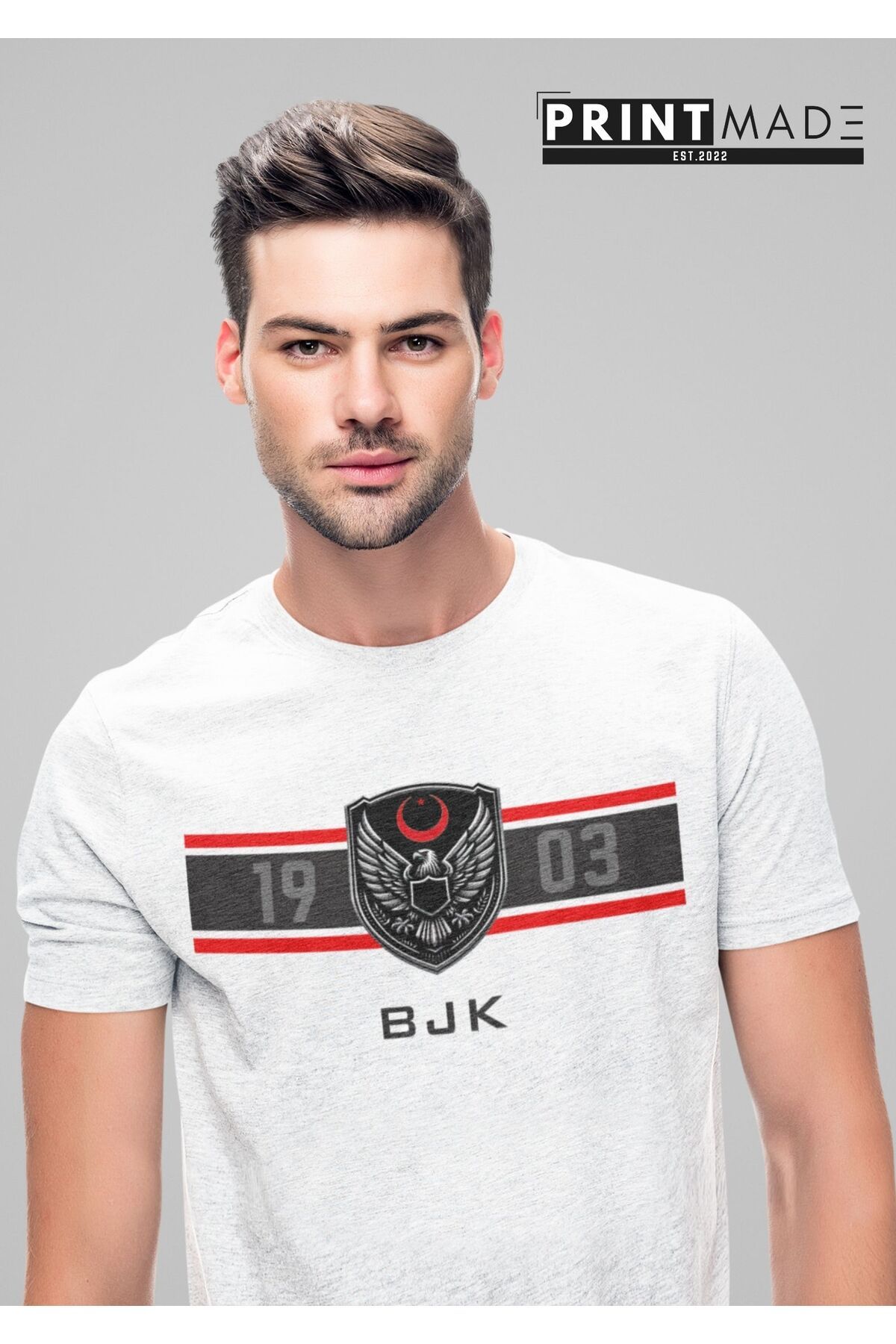 printtmade KARAKARTAL Bisiklet Yaka Yüksek Kalite Baskılı Beyaz T-Shirt