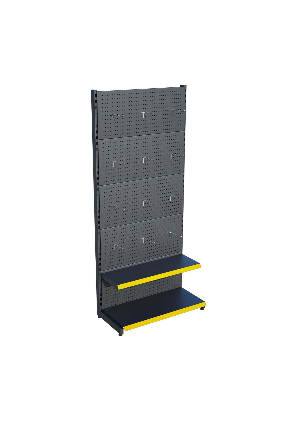 Raffar Antrasit Market Petshop Kırtasiye Rafı Hırdavat Rafı D30CMxG60CMxH220CM Antrasit Delikli Pano + Kanc