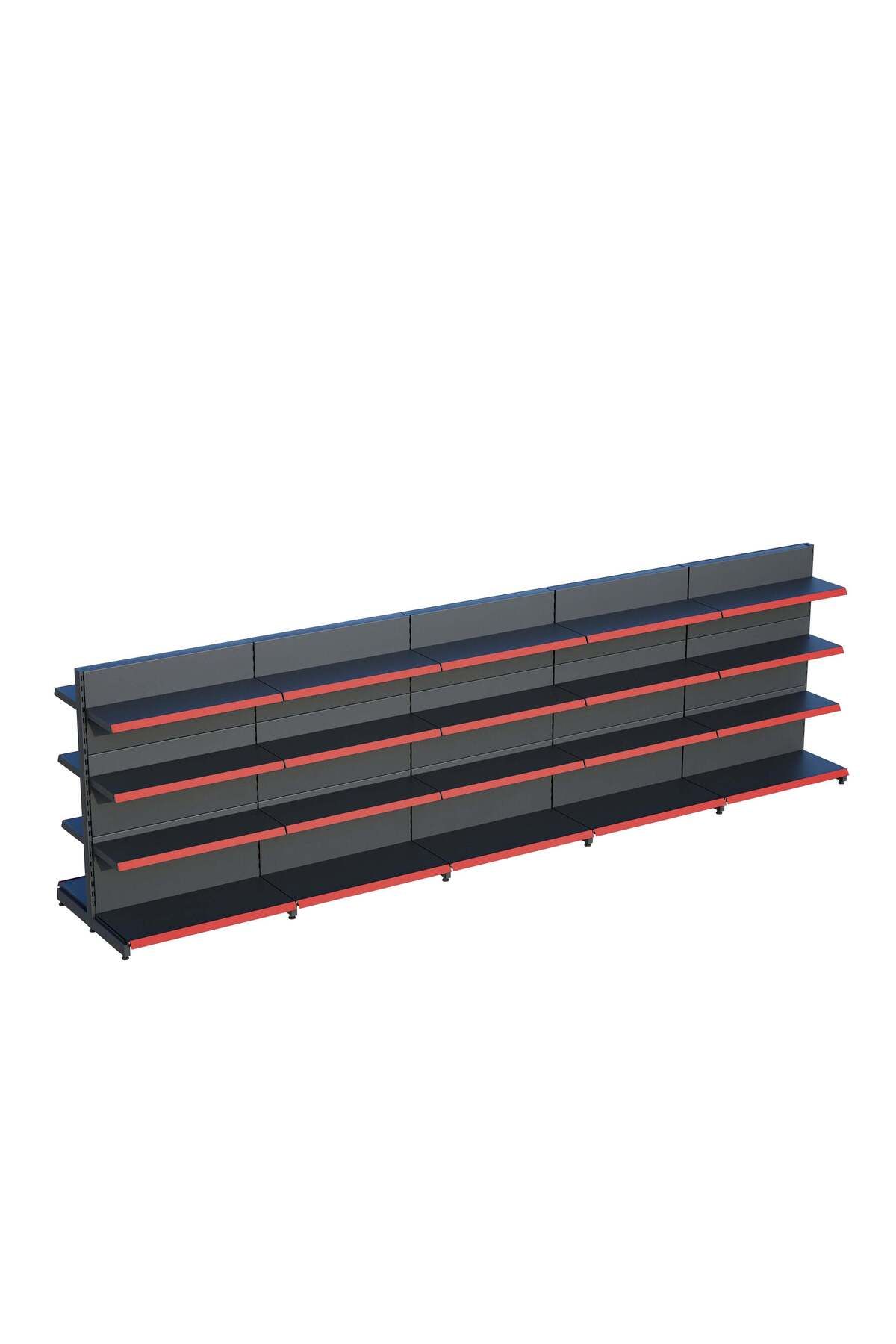 Raffar Antrasit Çift Yönlü Orta Reyon Market RafıD30CMxG400CMxH140CM