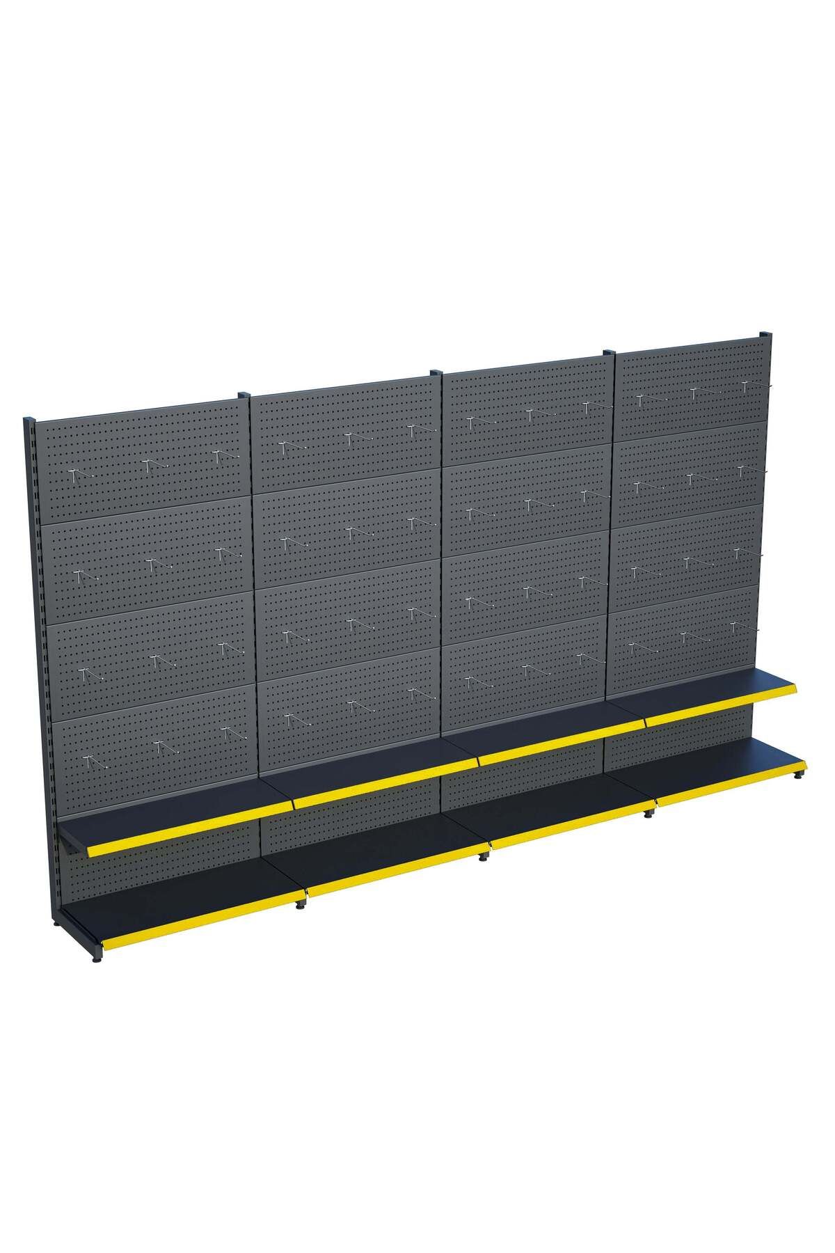 Raffar Antrasit Market Petshop Kırtasiye Rafı Hırdavat Rafı D30CMxG280CMxH220CM Antrasit Delikli Pano + Kan