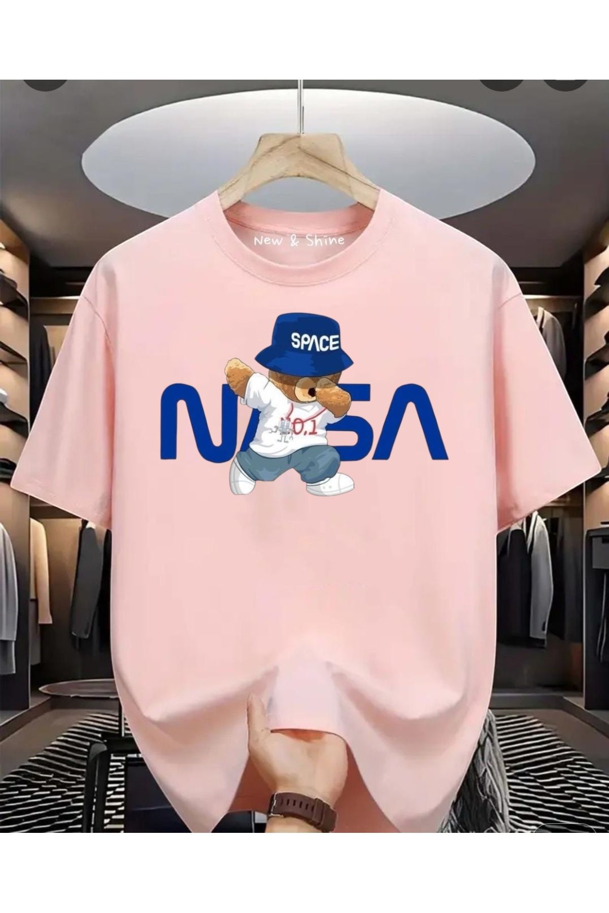 New Shine Nasa Space Ayı Baskılı Oversize T-Shirt