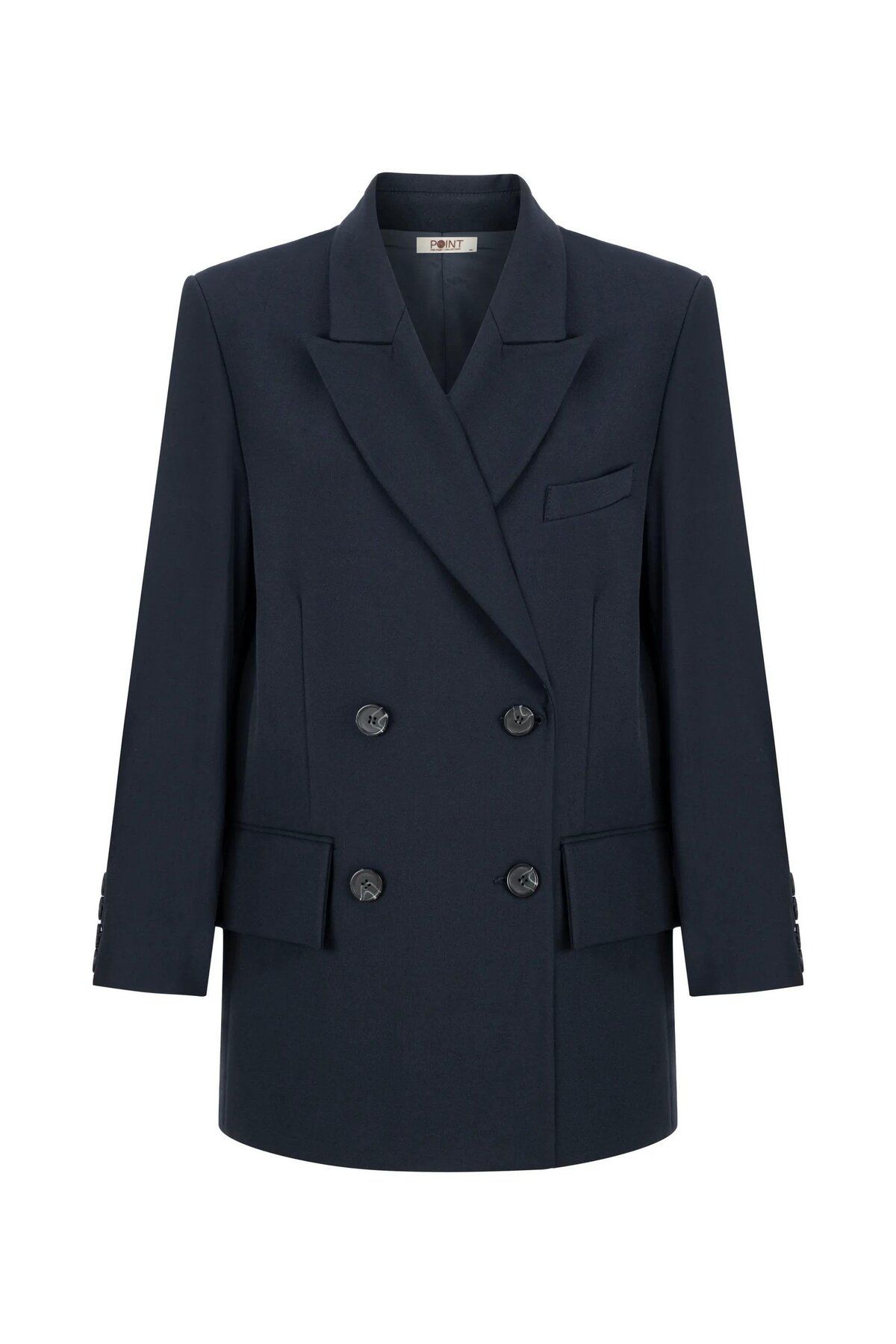 Tpc.Point Collection Kadın Lacivert Volans Jacket Mendil Detaylı Kruvaze Ceket