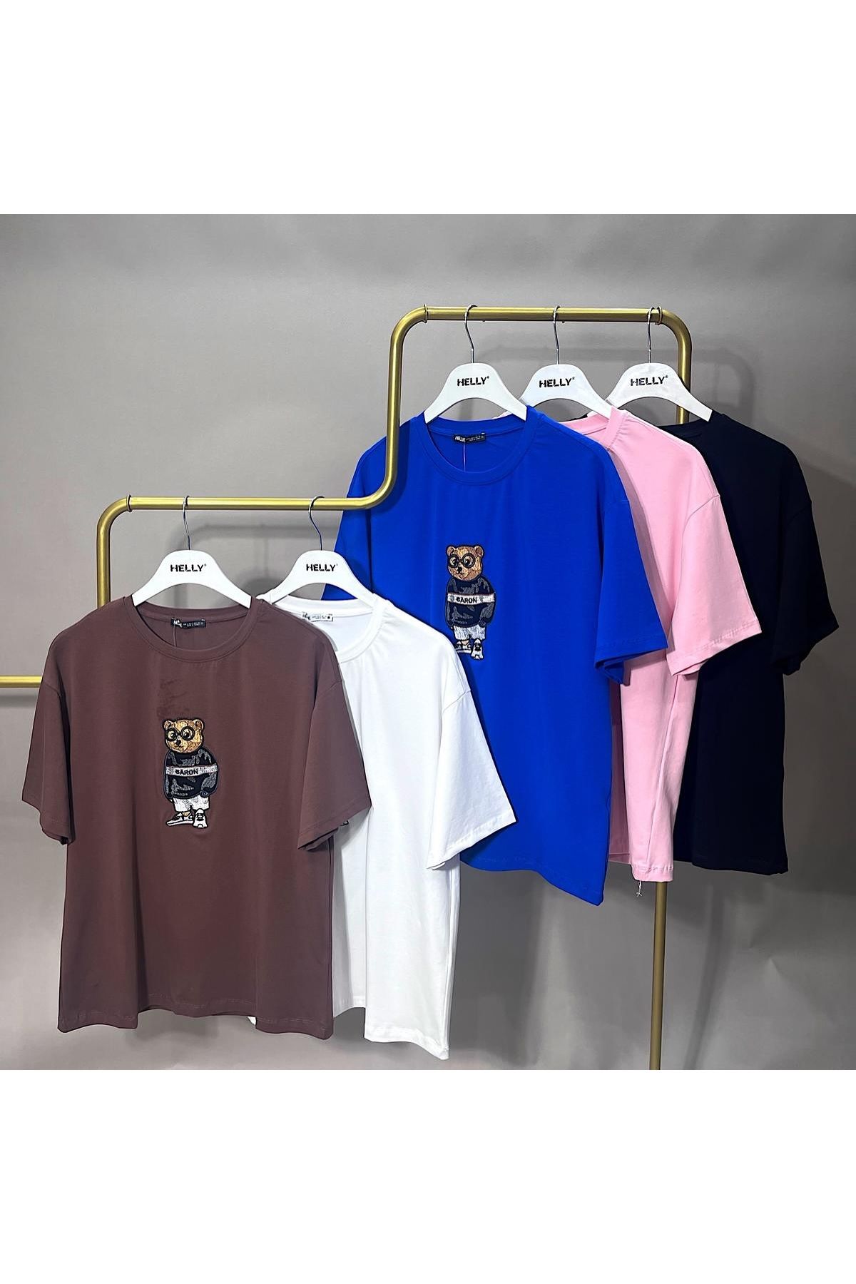HELLİE Kadın Oversize Ayı Baskılı T-Shirt
