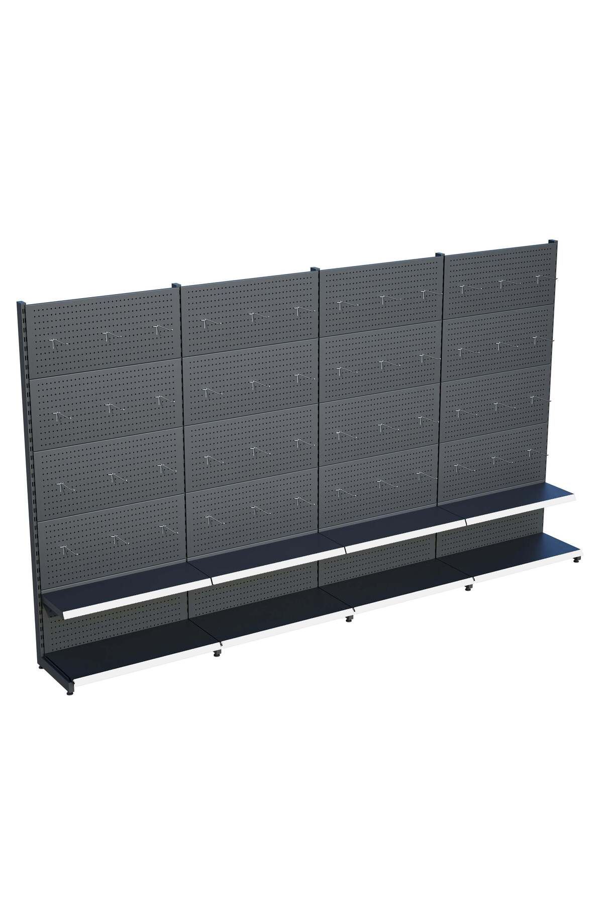 Raffar Antrasit Market Petshop Kırtasiye Rafı Hırdavat Rafı D30CMxG280CMxH220CM Antrasit Delikli Pano + Kan