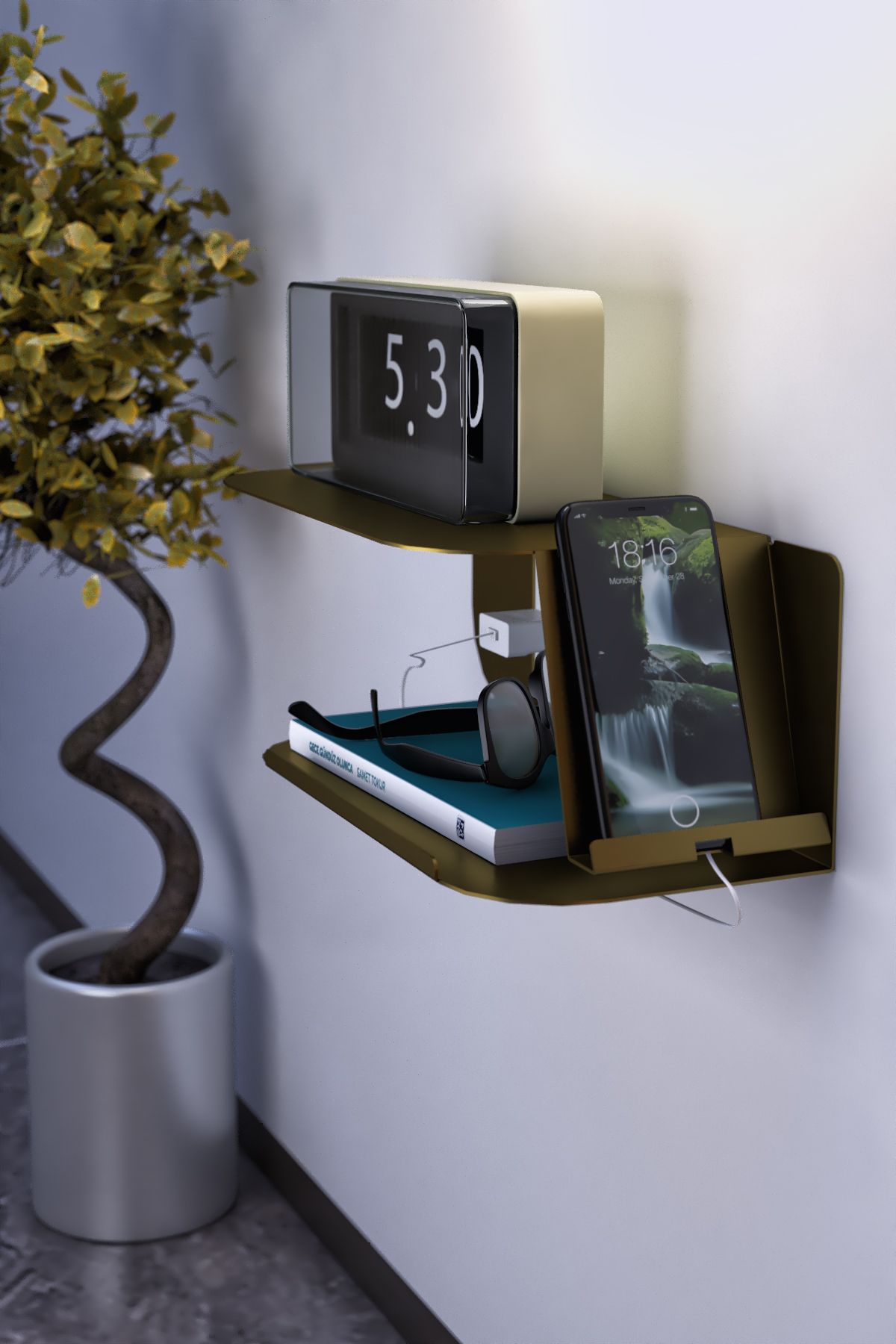lyla concept Nightstant Metal Yüzer Komodin – Duvara Monte Başucu Rafı & Kitaplık, Minimalist Tasarım