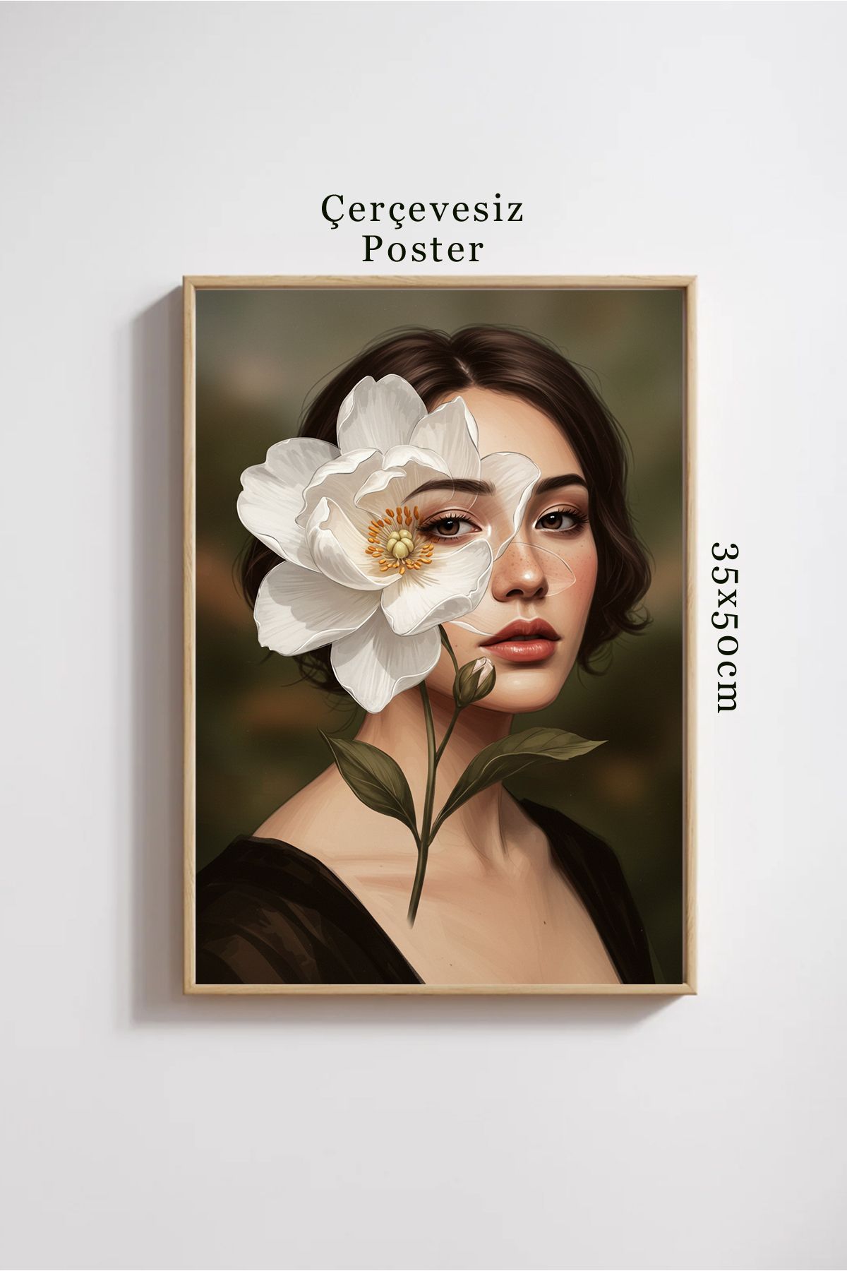DARK AND BRIGHT "Çiçek ve Kadın Sürreal Sanat Posteri - Modern Portre Duvar Tablosu 35x50"