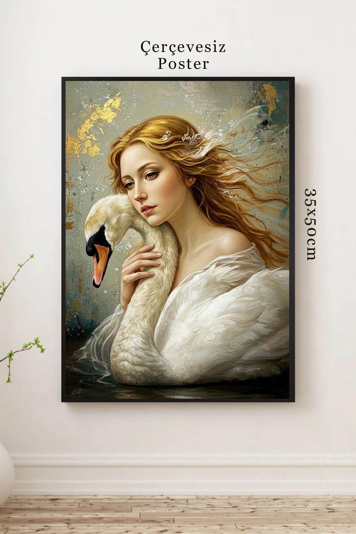DARK AND BRIGHT "Kuğu ve Kadın Mitolojik Poster | Leda ve Kuğu Sanatsal Duvar Dekoru Tablo Çerçevesiz 35x50 cm"