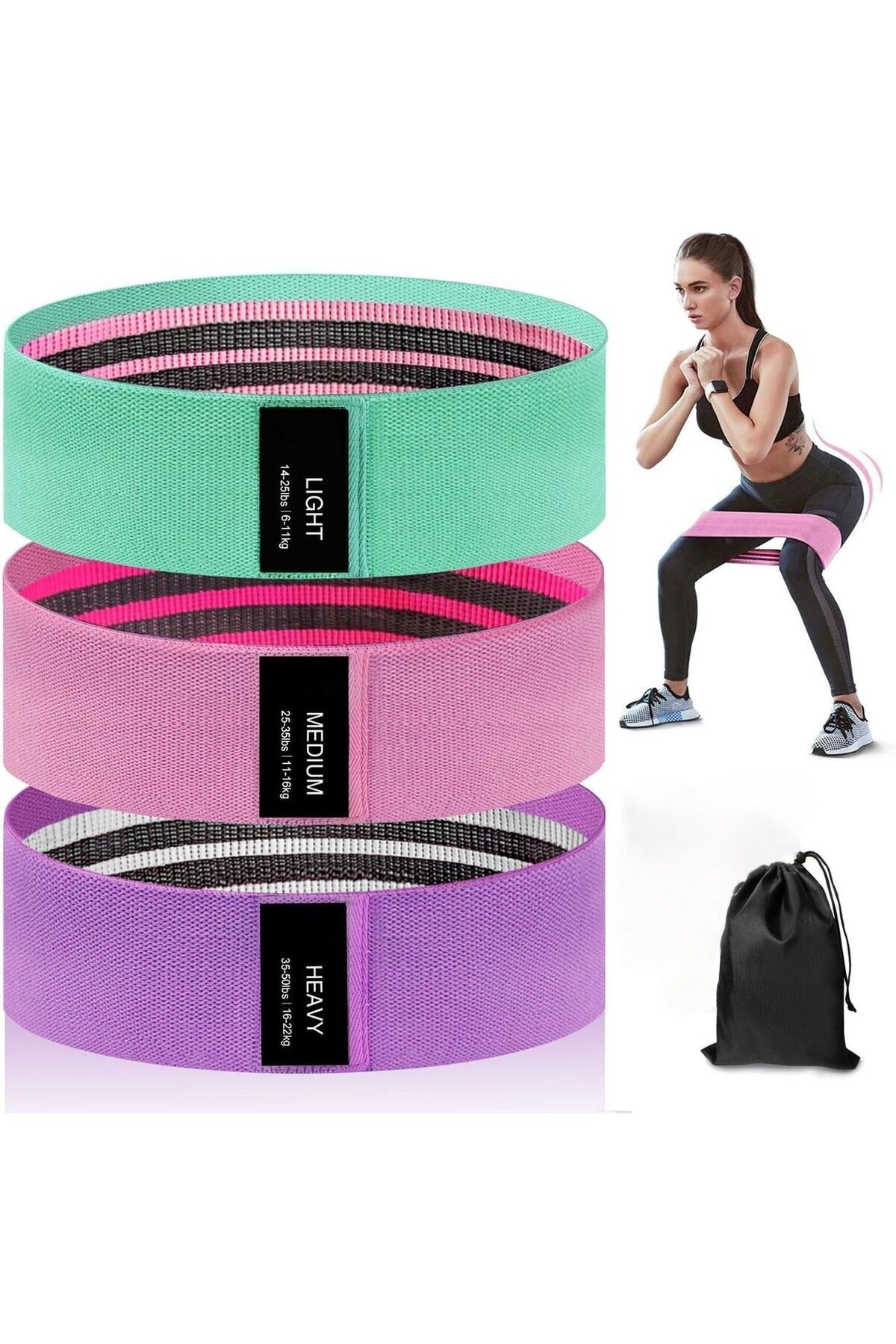 SerenityHaven 3 Lü Fitness Aerobik Pilates Squat Lastiği Kalça Ve Bacak Güçlendirici Dokuma Direnç Bandı