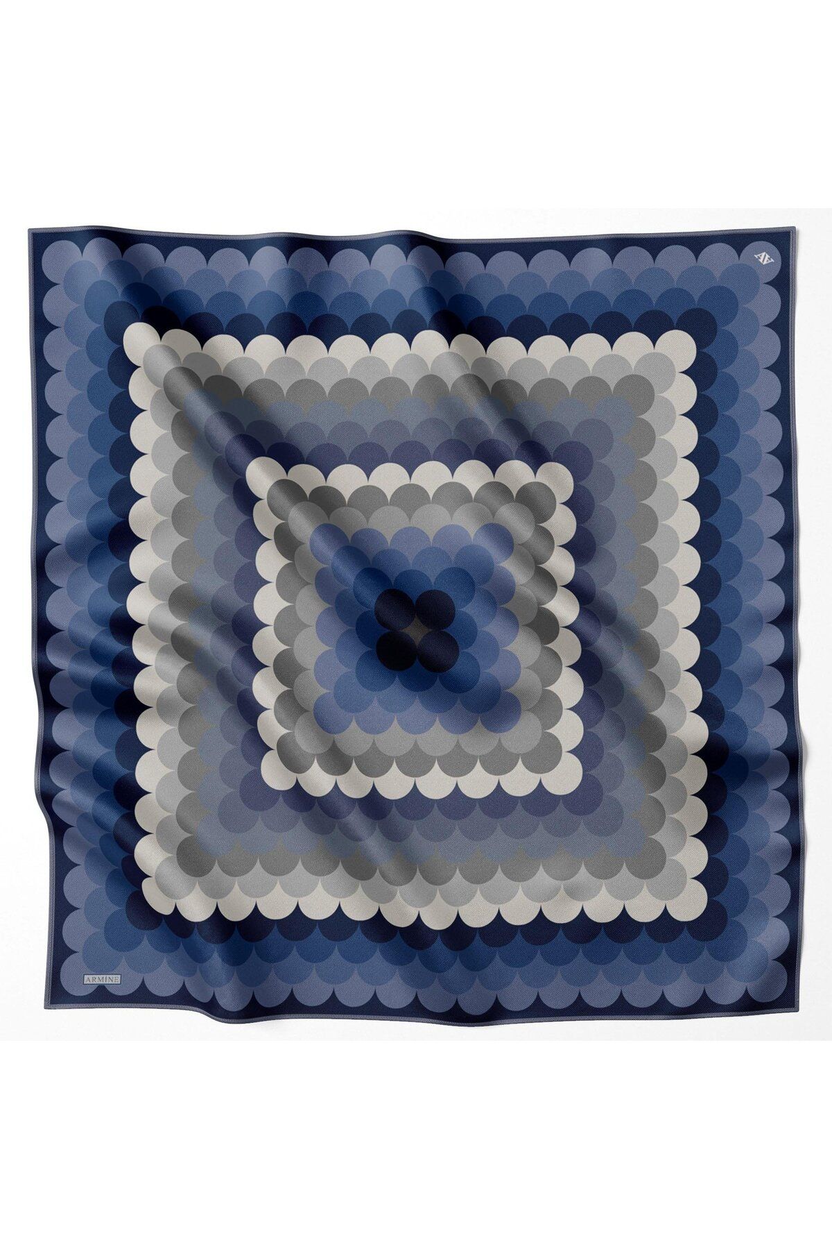 Armine Nostalji Serisi İpek Twill Eşarp 9212D-82 Geometrik Desen İNDİGO-SİYAH