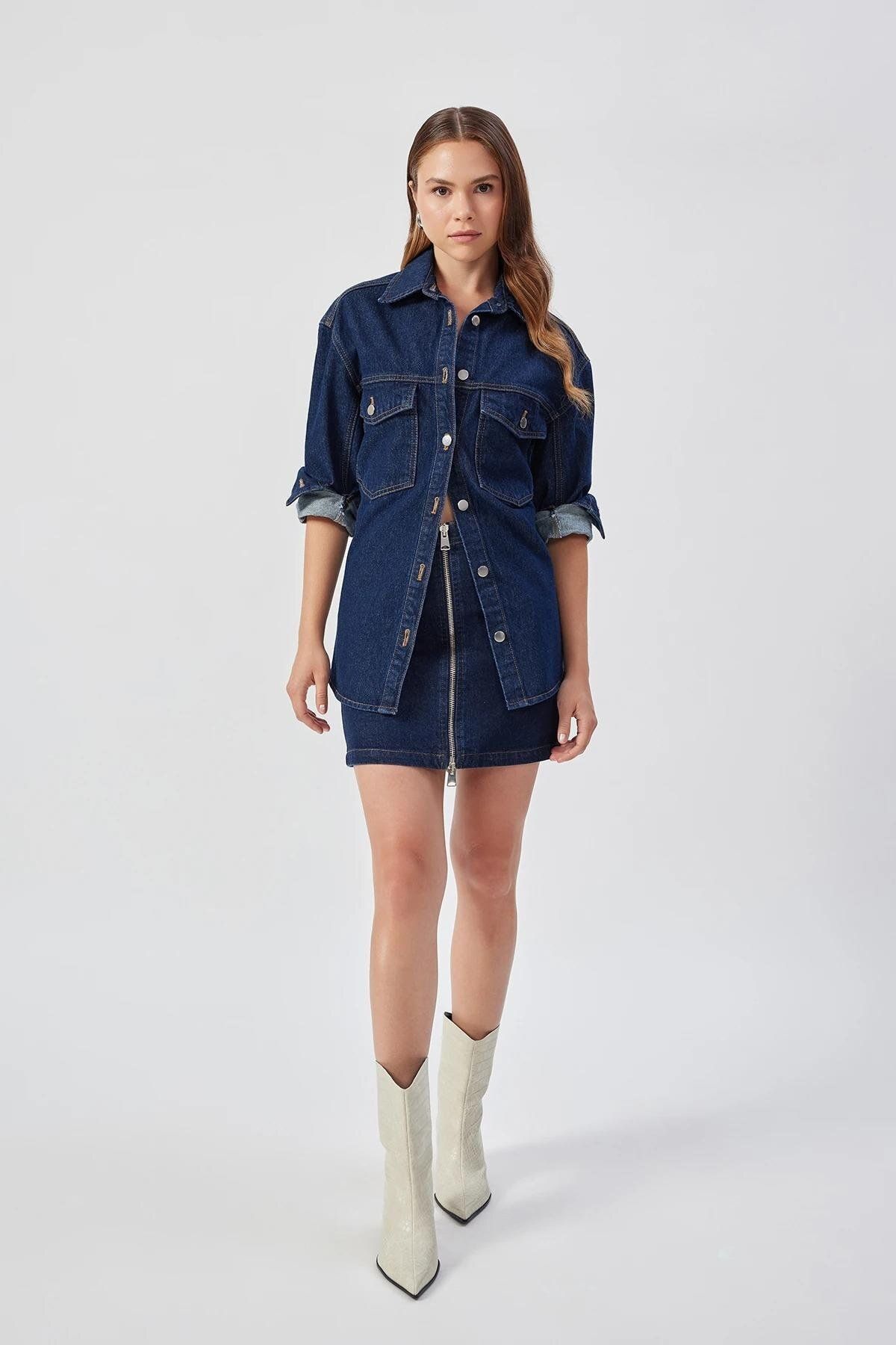 Tpc.Point Collection Kadın Lacivert Ella Shirt Uzun Kollu Gömlek