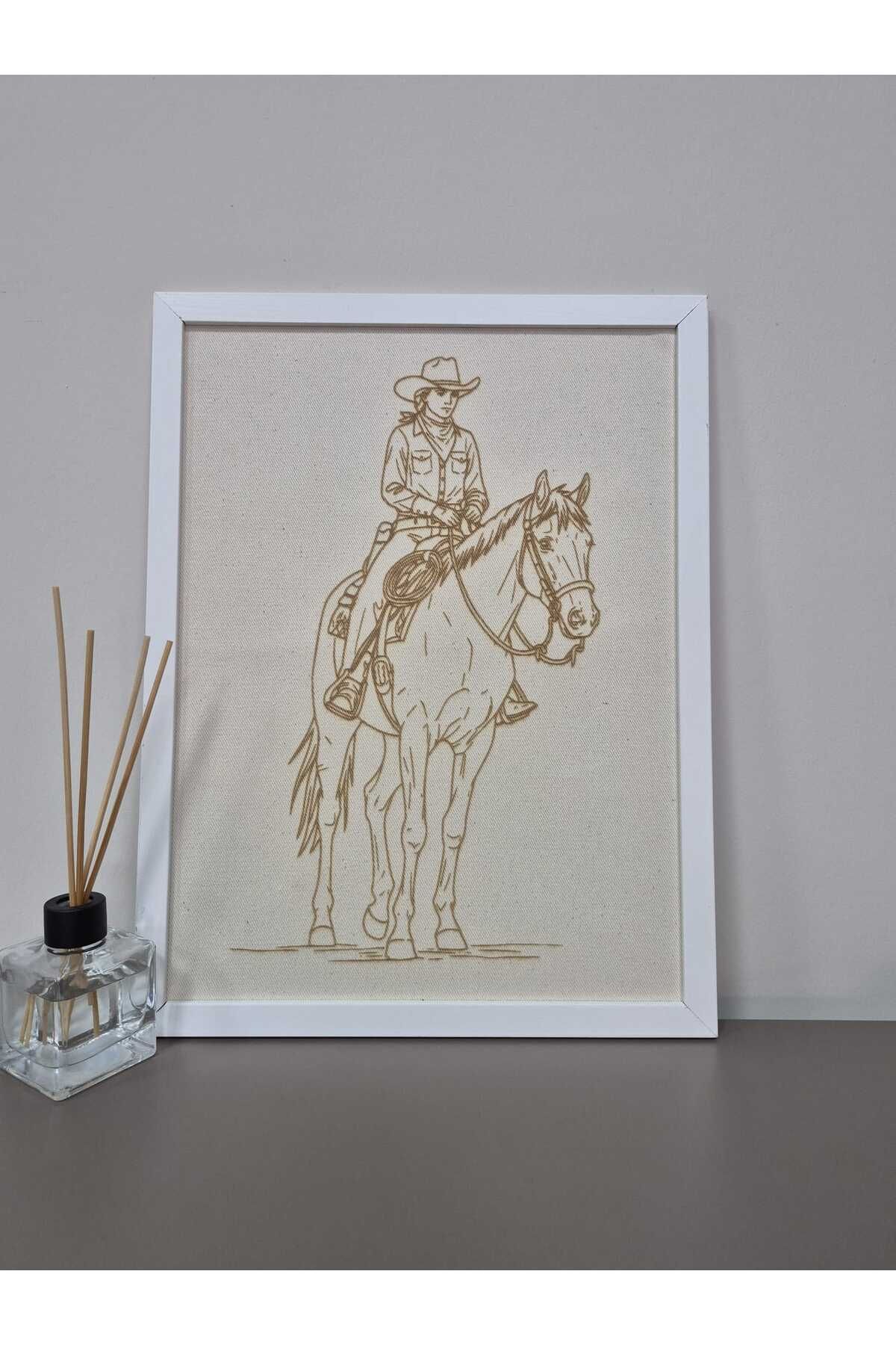 Grand Fine Art Kumaş Üzeri Lazer Kazıma Kadın Kovboy ve At
