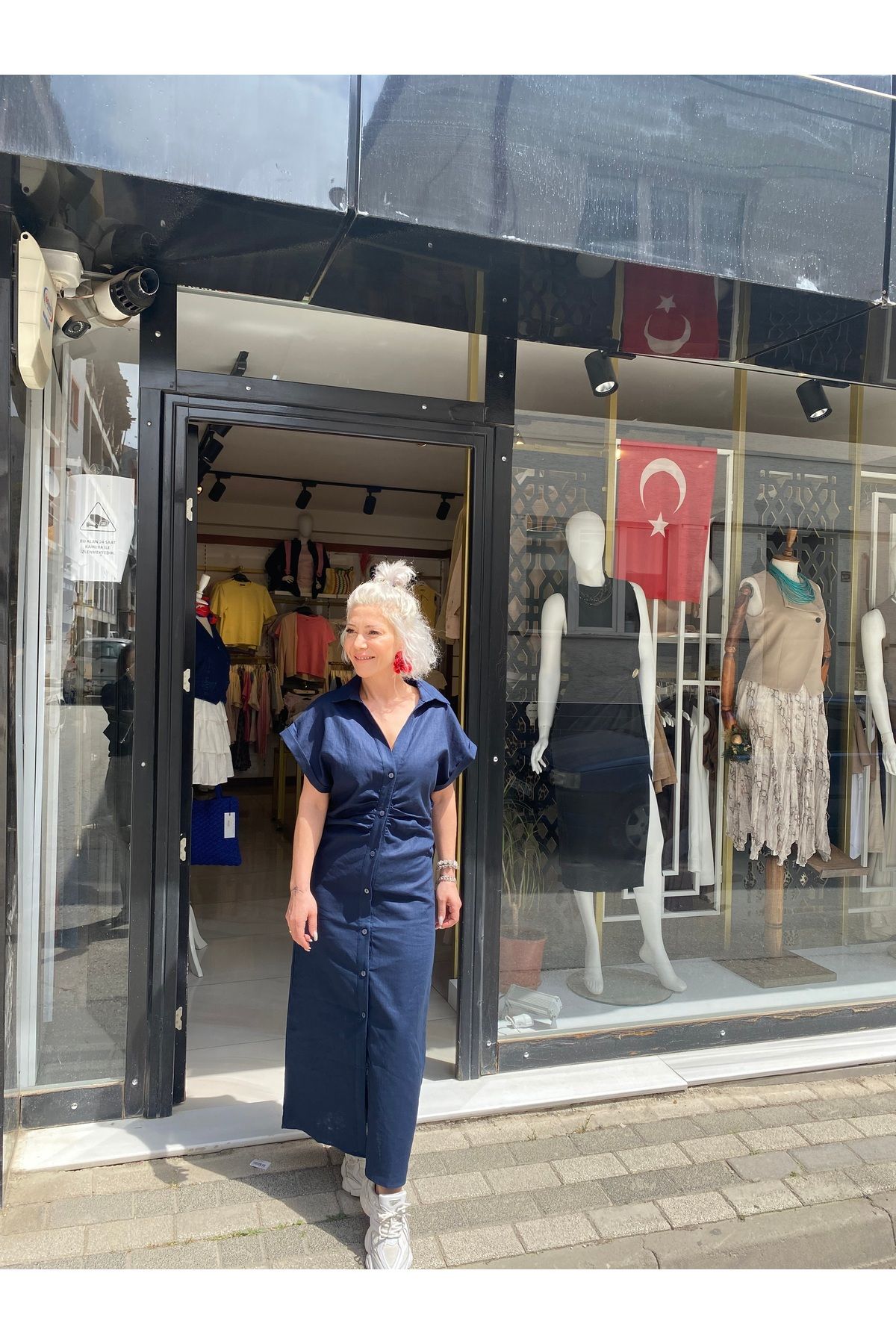 özlem adaşoğlu boutique BÜZGÜLÜ KETEN ELBİSE