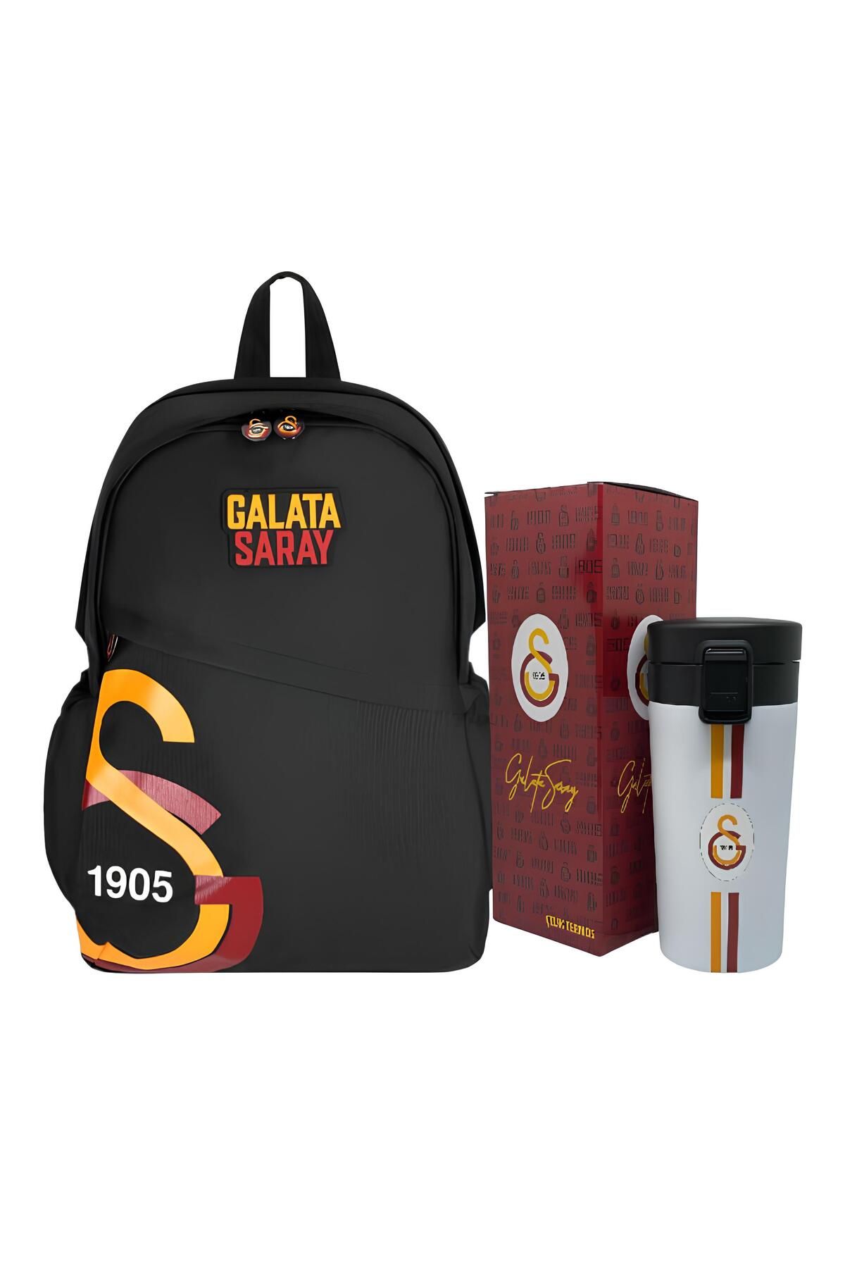 Galatasaray Lisanslı Sırt Çantası - Galatasaray Lisanslı Çift Katlı Çelik Termos Matara Premium Set