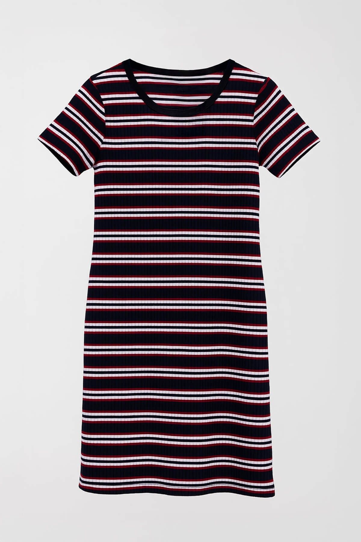 MARKAPIA WOMAN Kadın Çizgili Bisiklet Yaka Esnek Lacivert T-shirt Elbise