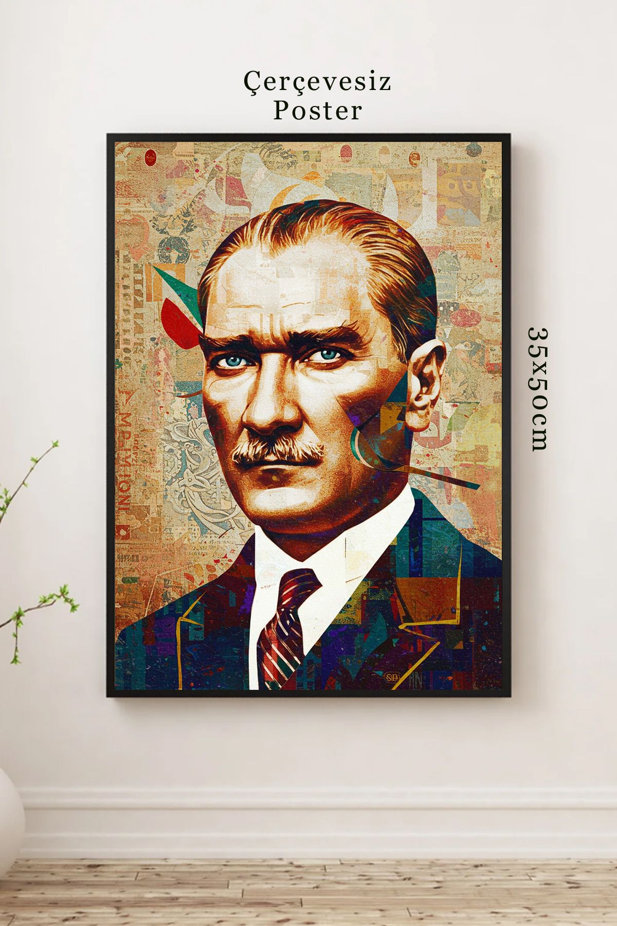 DARK AND BRIGHT "Modern Atatürk Tablosu | Sanatsal Kolaj Portre Duvar Dekoru Poster 35x50 cm"