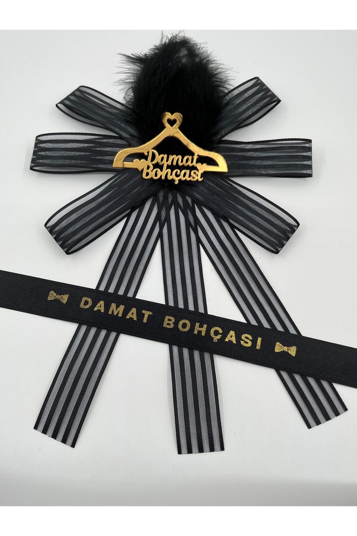 EvremStore Pleksili Damat Bohçası Süsü + 1 Metre Yazılı Kurdela – Gold