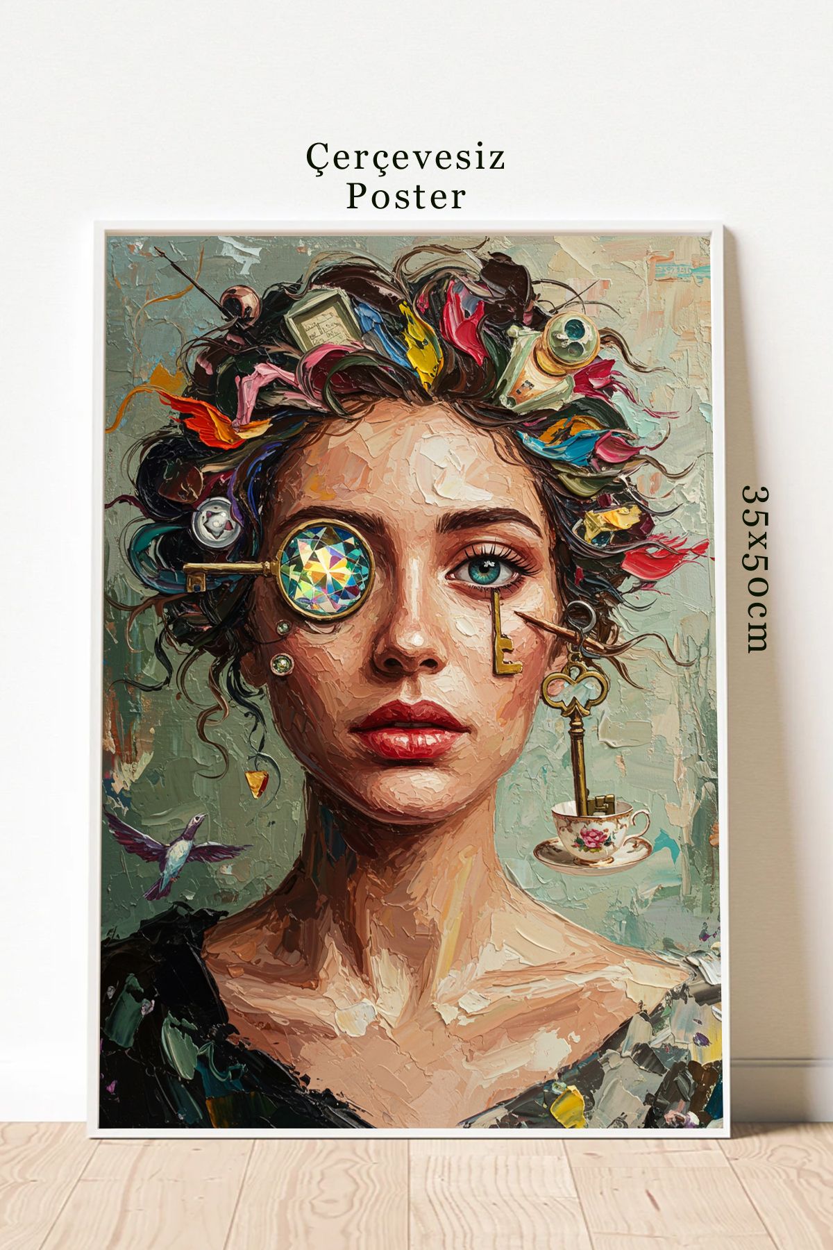 DARK AND BRIGHT "Dekoratif Sürreal Sanat Posteri - Kadın Portre Tasarım, Çerçevesiz 35x50 cm"
