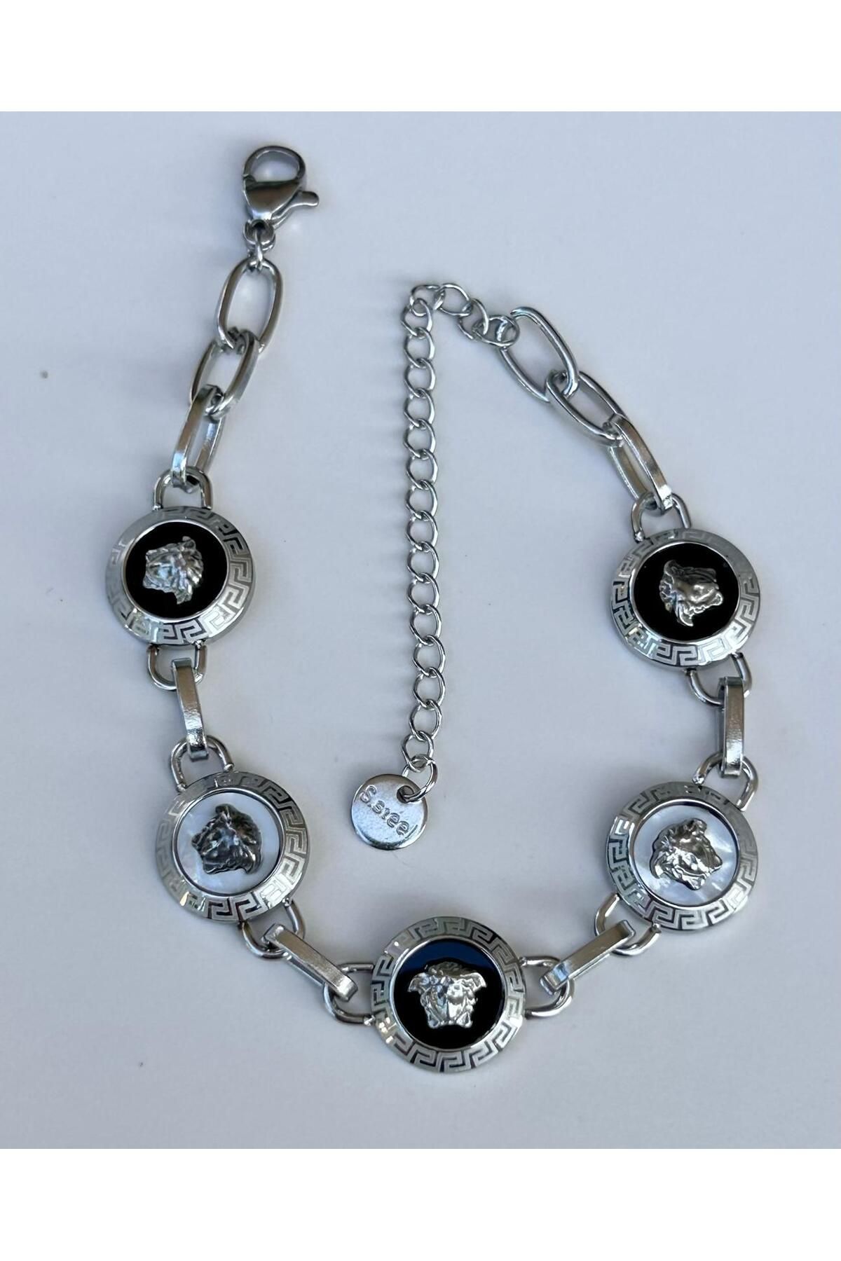 juleeco Ataç ve İçi Mineli VRS Marka Model Silver Çelik Bileklik(17cm-5cm)