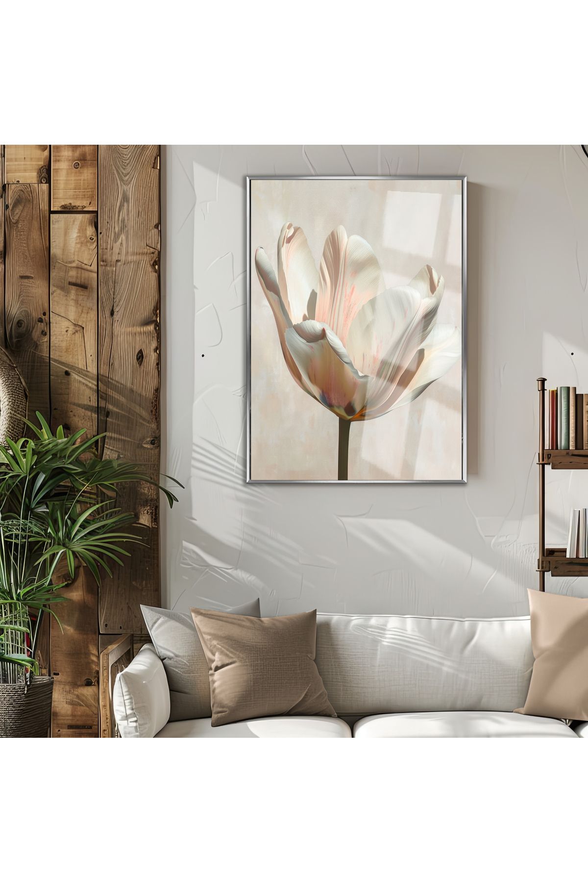 Harikabirev HARİKABİREV|KREM ÇİÇEK MODEL (DIGITAL OIL PAINT) |ÇERÇEVELİ TEMPERLİ CAM TABLO TEKLİ DİKEY