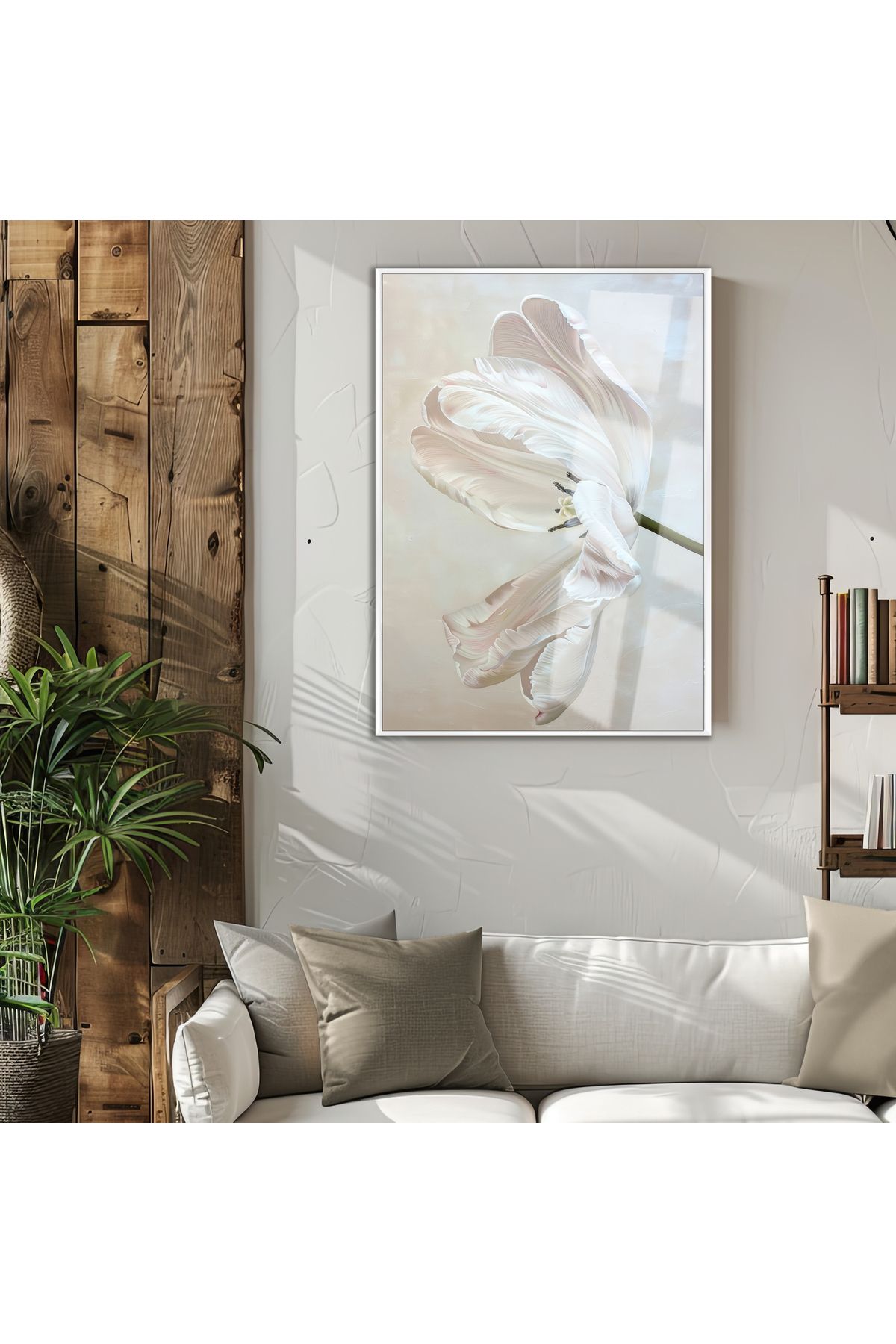 Harikabirev HARİKABİREV|GARDENIA ÇİÇEK MODELİ(DIGITAL OIL PAINT) |ÇERÇEVELİ TEMPERLİ CAM TABLO TEKLİ DİKEY