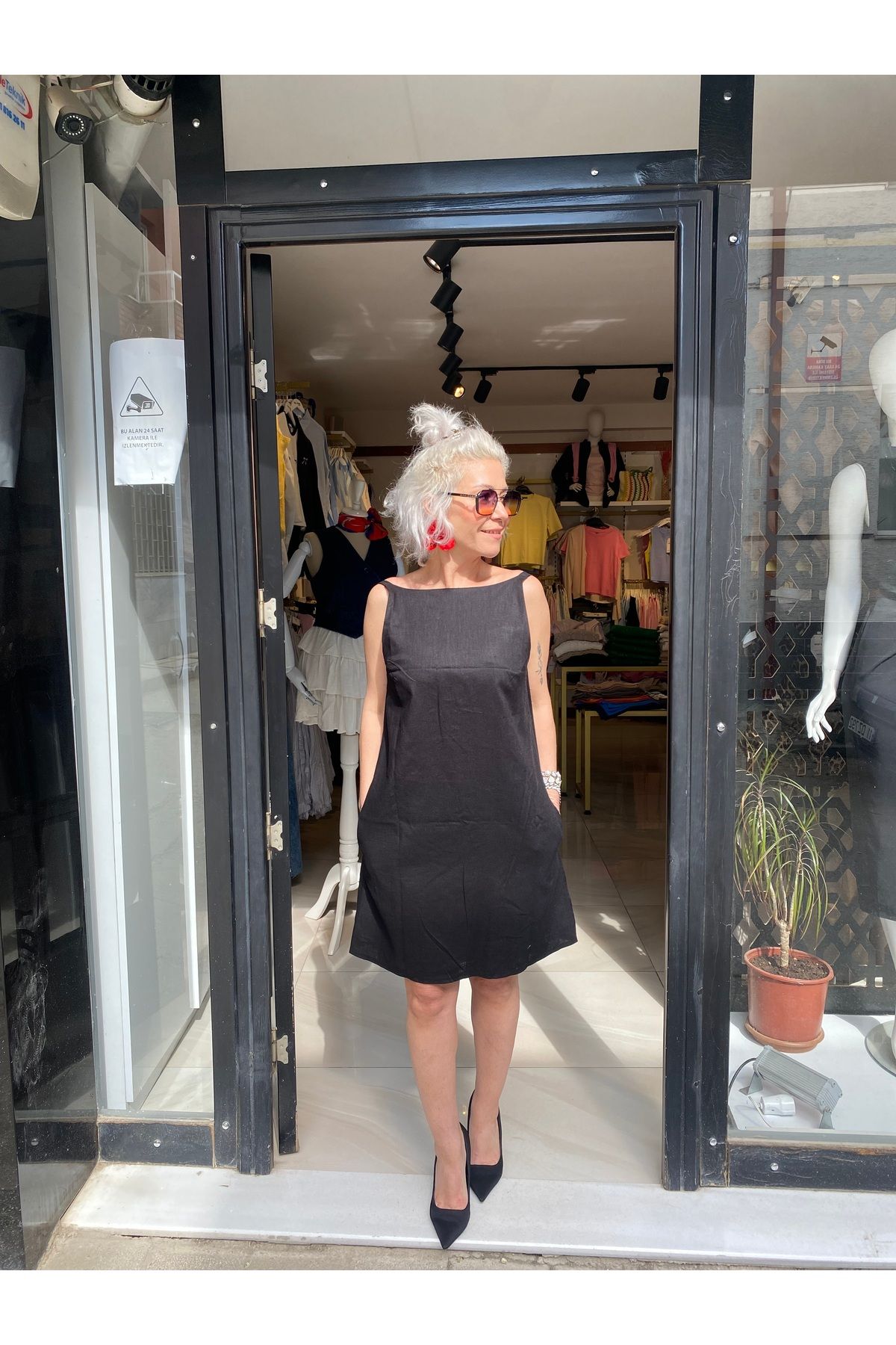 özlem adaşoğlu boutique KETEN SIRT DEKOLTELİ MİNİ ELBİSE