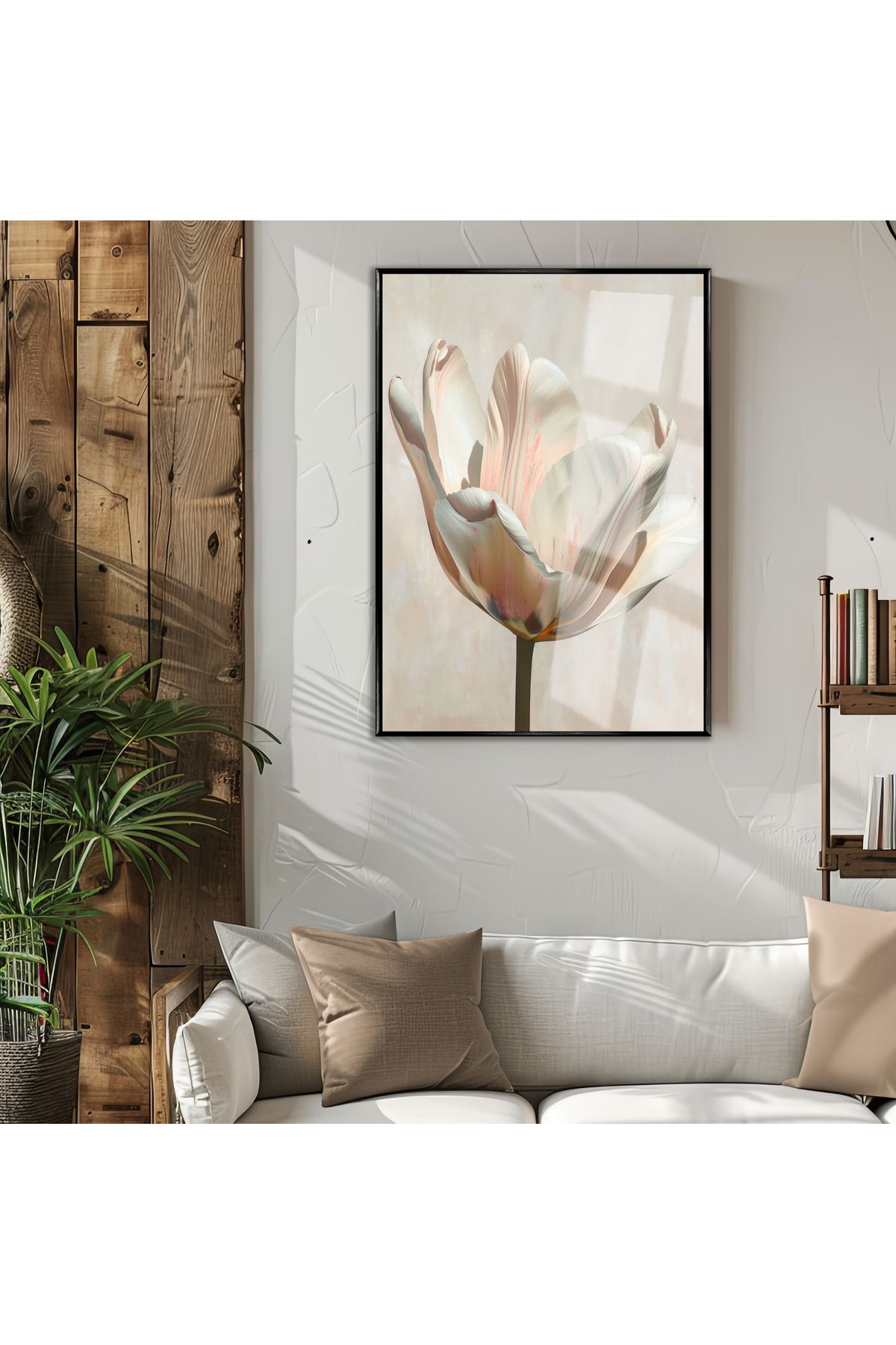 Harikabirev HARİKABİREV|KREM ÇİÇEK MODEL (DIGITAL OIL PAINT) |ÇERÇEVELİ TEMPERLİ CAM TABLO TEKLİ DİKEY