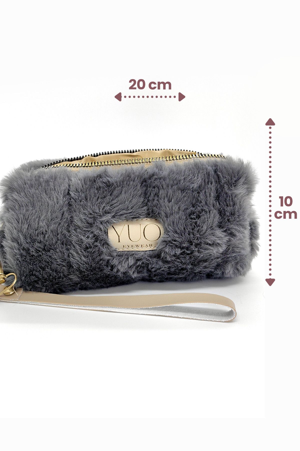 yuoeyewear YUO Gri Peluş Çok Amaçlı Kılıf – Gözlük, Kalemlik, Makyaj Çantası, Mini Clutch