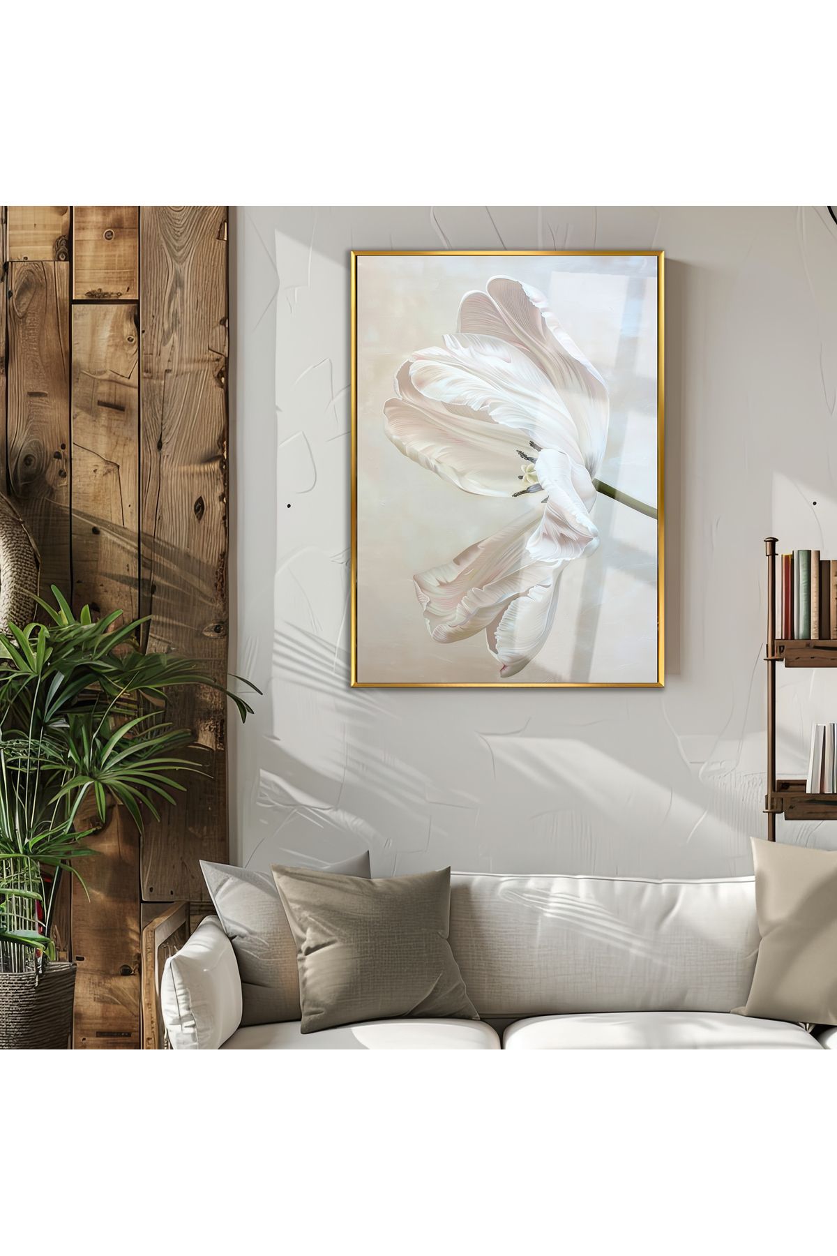 Harikabirev HARİKABİREV|GARDENIA ÇİÇEK MODELİ(DIGITAL OIL PAINT) |ÇERÇEVELİ TEMPERLİ CAM TABLO TEKLİ DİKEY