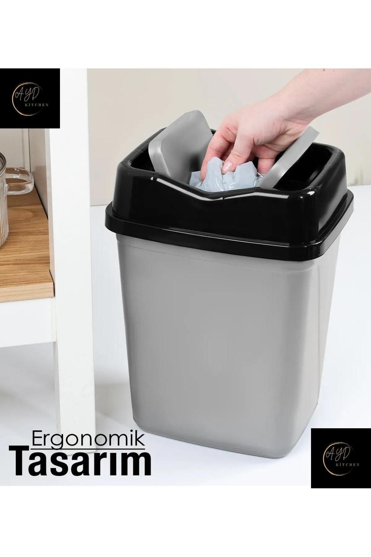 Ayd Kitchen Çöp Kovası Çift Kapaklı Ergonomik Tasarım Mutfak Banyo Ofis 10 lt