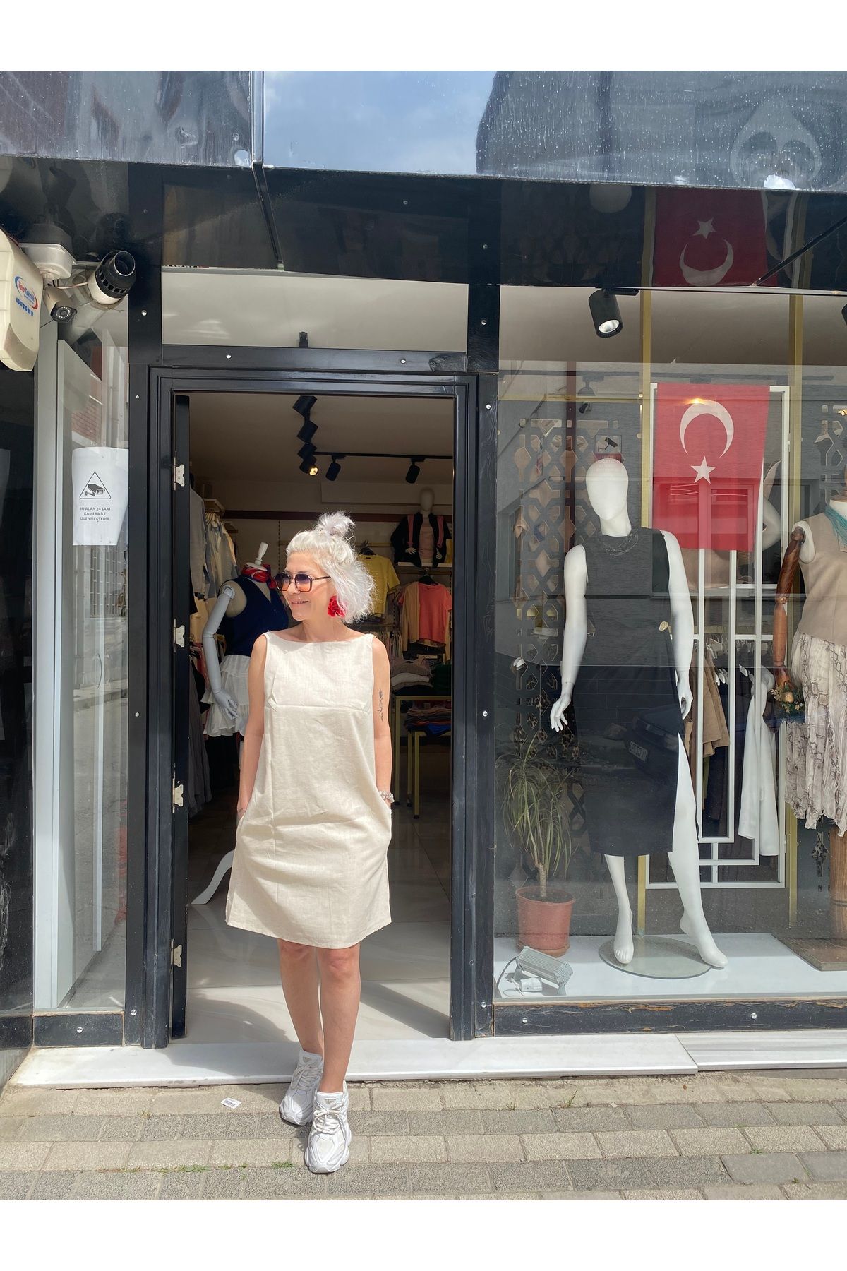 özlem adaşoğlu boutique KETEN SIRT DEKOLTELİ MİNİ ELBİSE