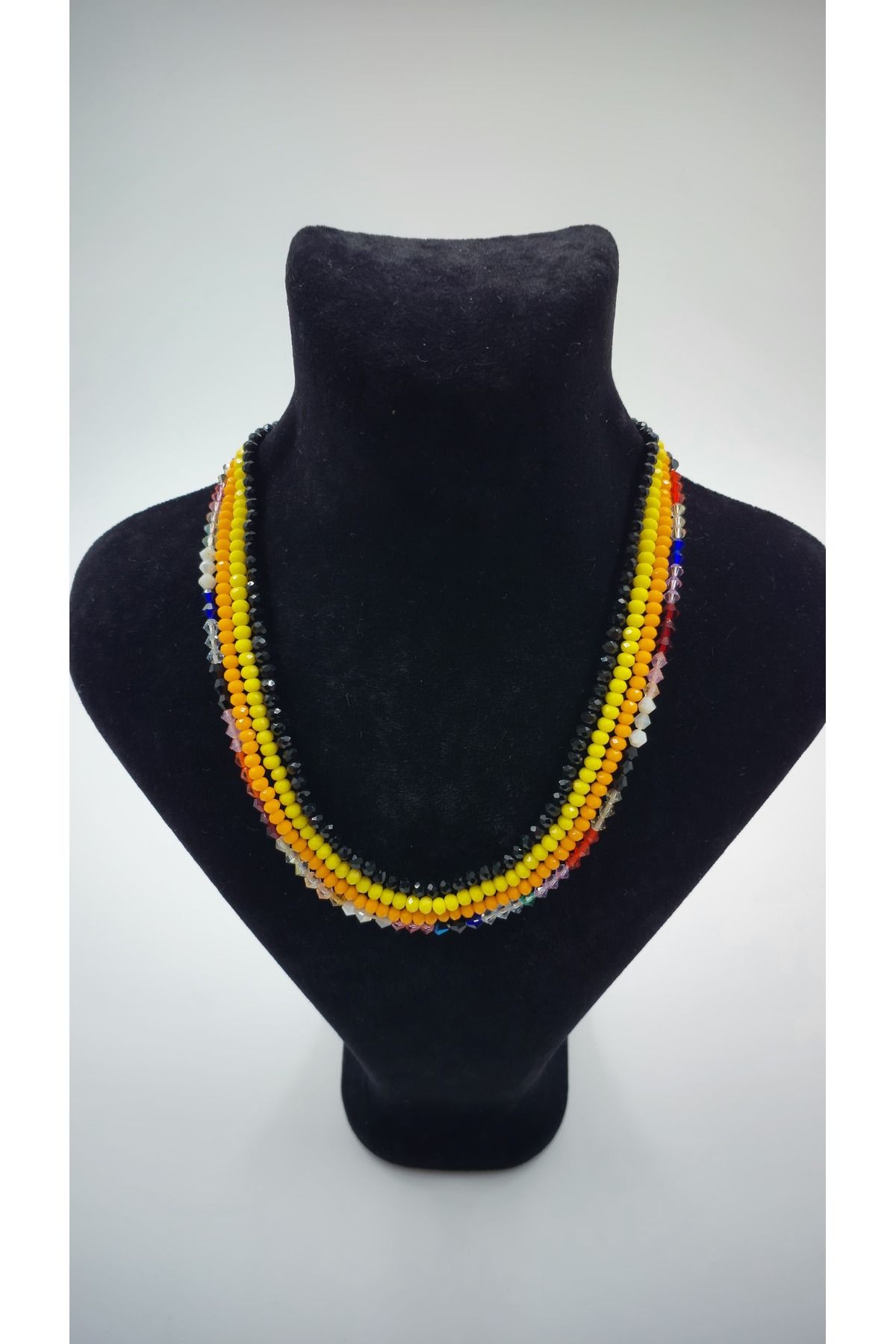 R G Handmade Design Renk Patlaması - 4'lü Renkli Boncuk Kolye Seti Renkli, Sarı, Turuncu, Siyah Kristaller