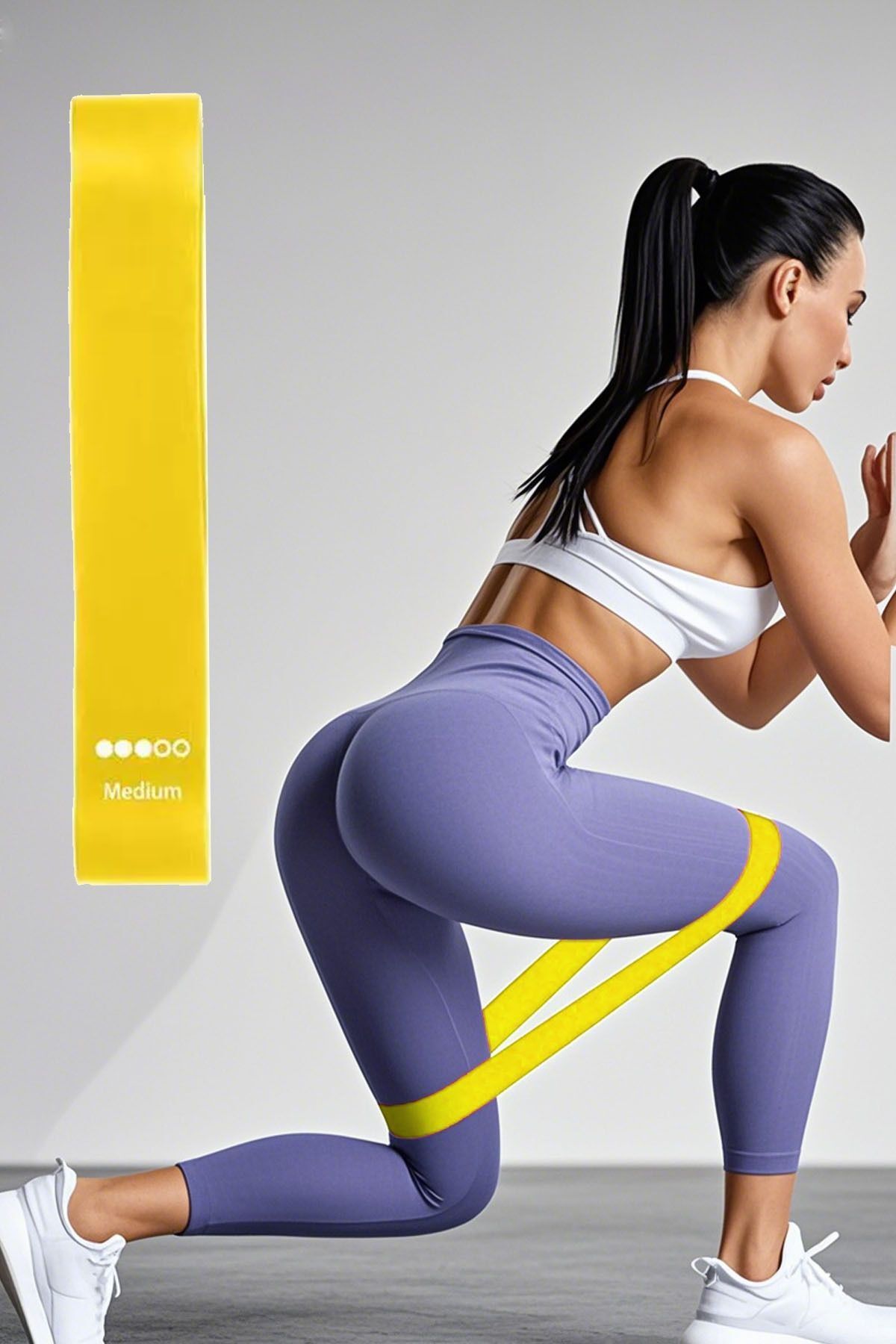SerenityHaven Latex Medium Aerobik Pilates Bandı Seti Orta Direnç Seviyesinde Squat Bandı Direnç Bant Sarı