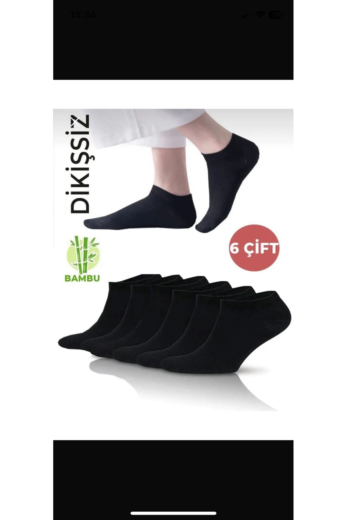 AyganStore 6 Çift Yazlık Kısa Kadın Çorap Siyah Terletmez Bambu Patik Çorap