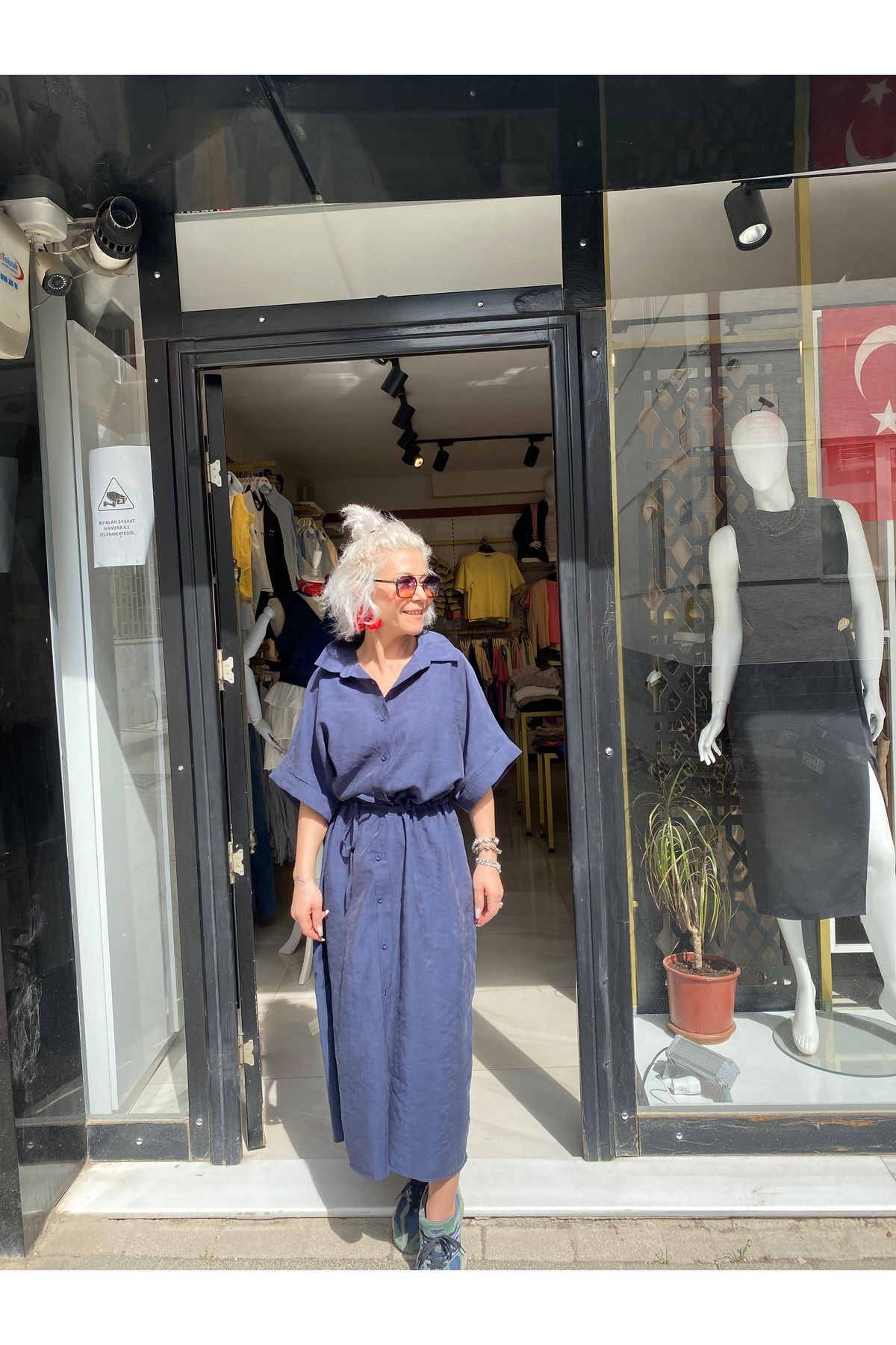 özlem adaşoğlu boutique BEL BÜZGÜLÜ İKİ YANI YIRTMAÇLI ELBİSE