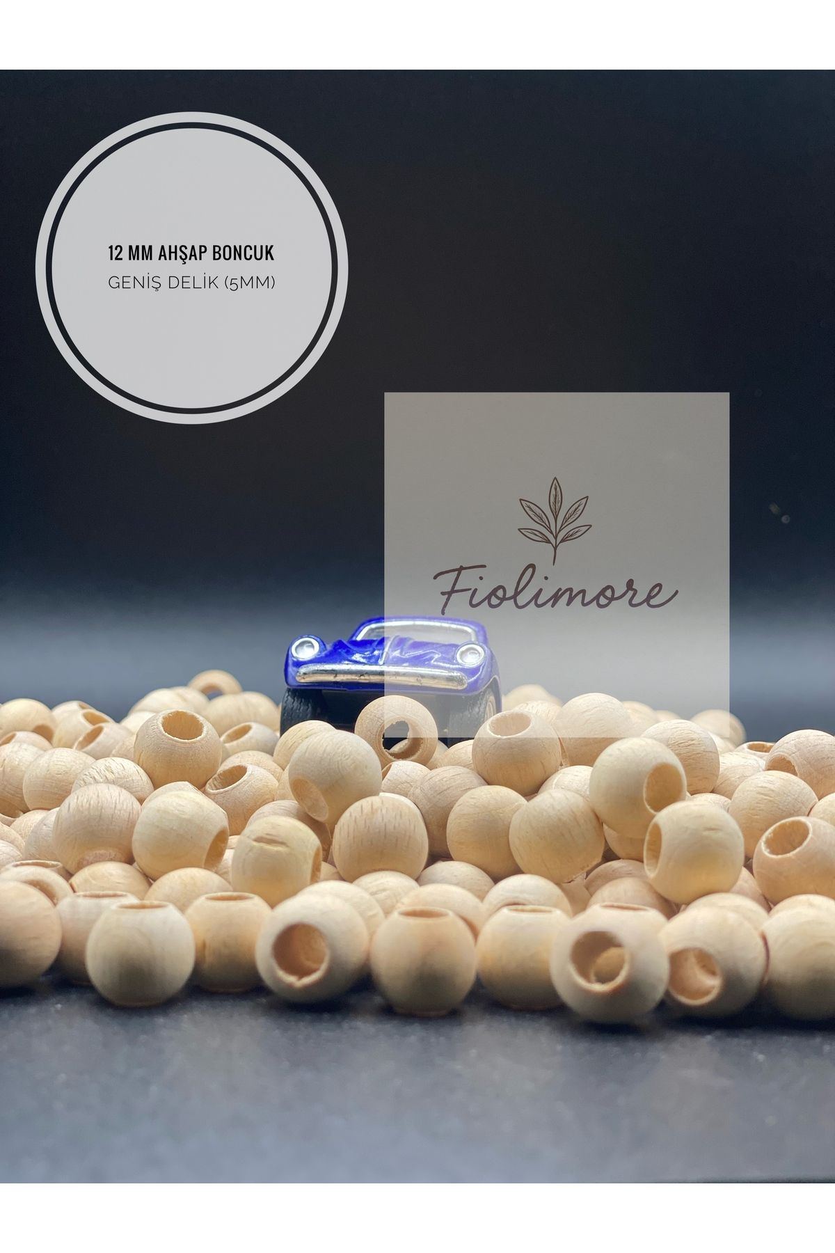 Fiolimore 12 mm Ham Ahşap Boncuk (50 Gram 110 Adet) Delik Çapı 5 mm Yuvarlak Tahta Geniş Delik