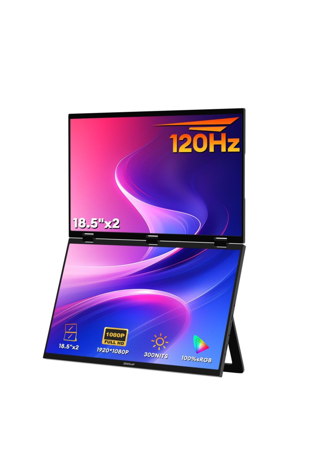 ZEUSLAP Z18w 2x18.5" Çift Ekran 1920*1080@120hz Full Hd Ips Panel 100% Srgb 300cd/m² Taşınabilir Monitör