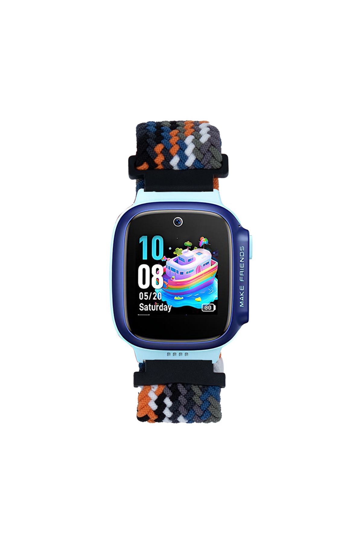 The Bear Case Huawei Watch GT5 Pro 42mm TBC KRD-139 Çocuklara Özel Örgü Kordon - Turuncu-Mavi
