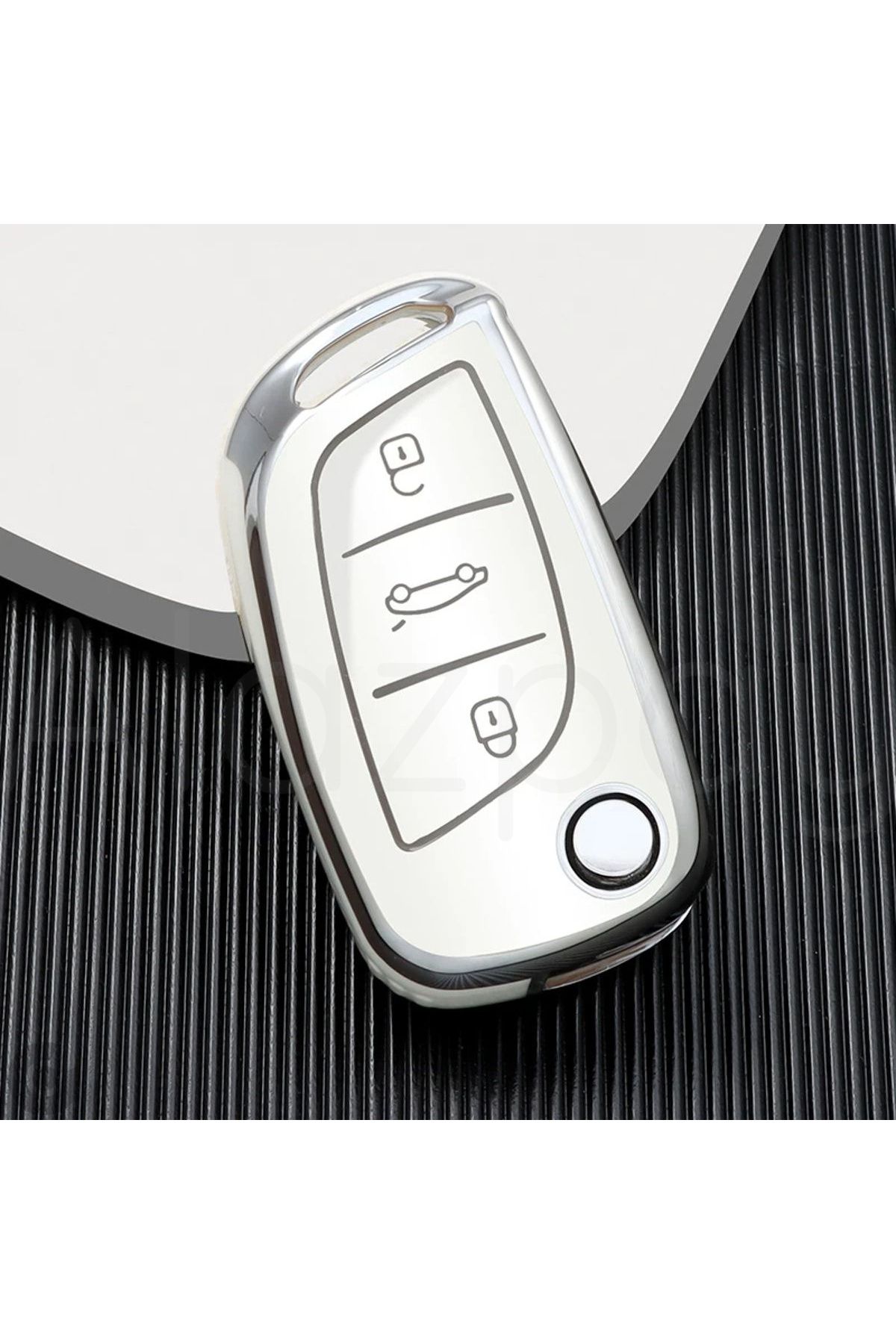 Alazpay Peugeot 107 207 307 407 308 408 3008 5008 TPU Anahtar Kılıfı (Beyaz)
