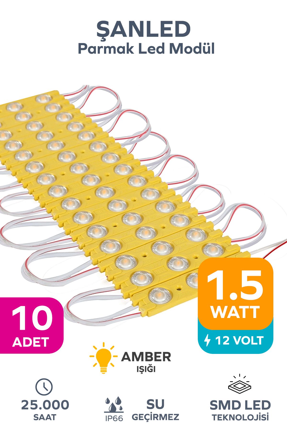 ŞANLED 3 Ledli Parmak Led Modül 1.5w 2835 Smd Mercekli Beyaz,gün Işığı,mavi,kırmızı,yeşil 12v-10 Adettir