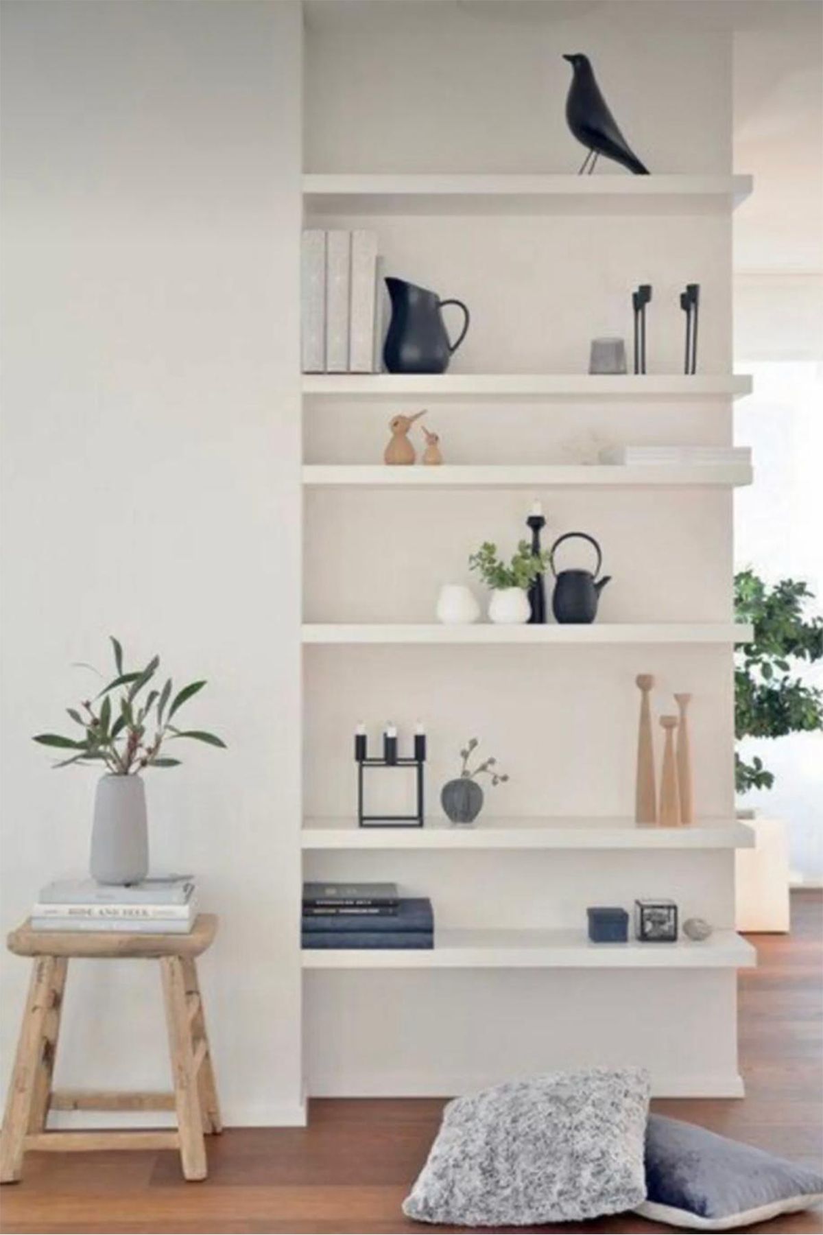 viftam 6 lı Dekoratif modern Duvar Rafı Gizli Montaj Beyaz MDF