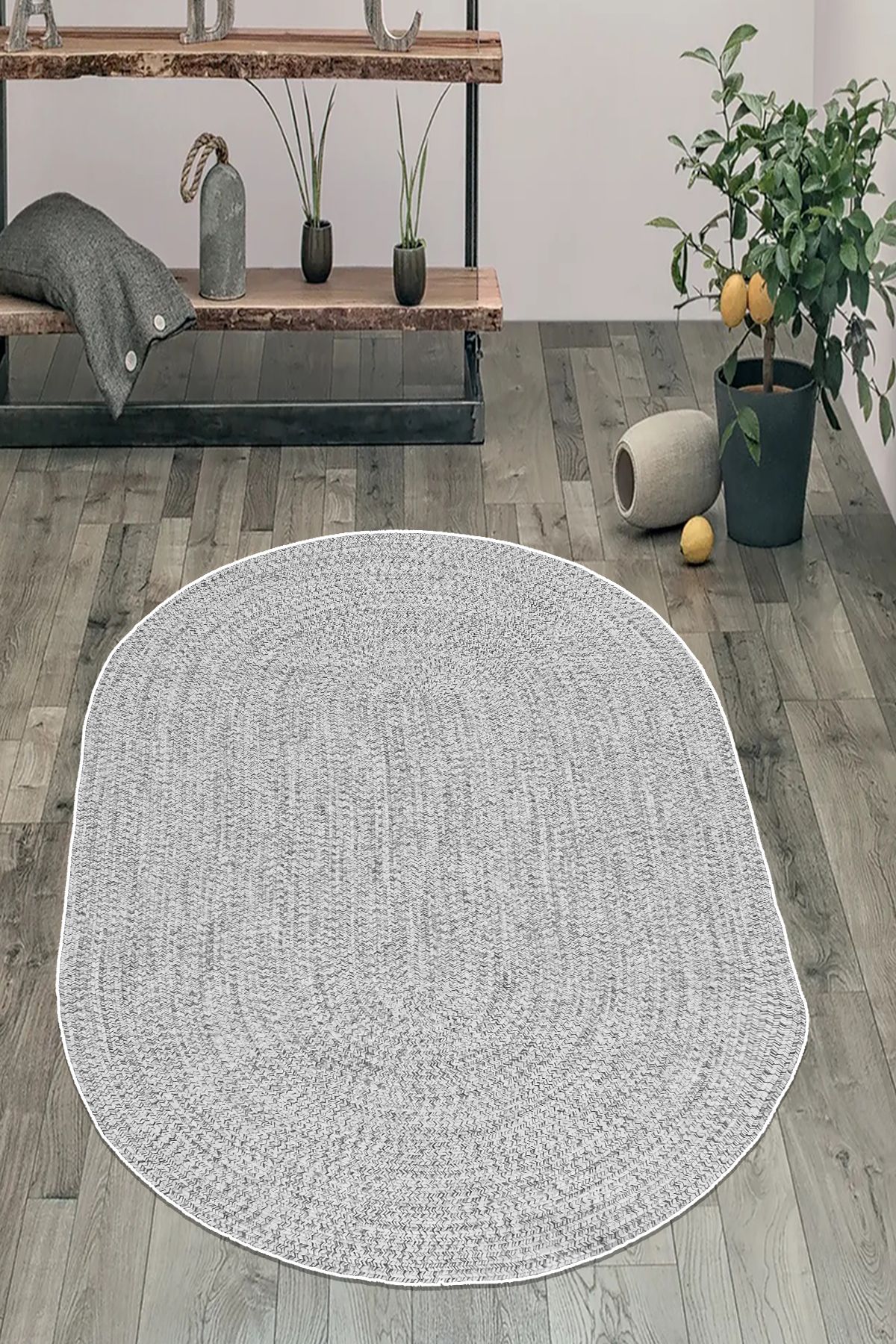 CENTER AVM Gri Halı Makinede Yıkanabilir Kaymaz Taban Salon Halısı