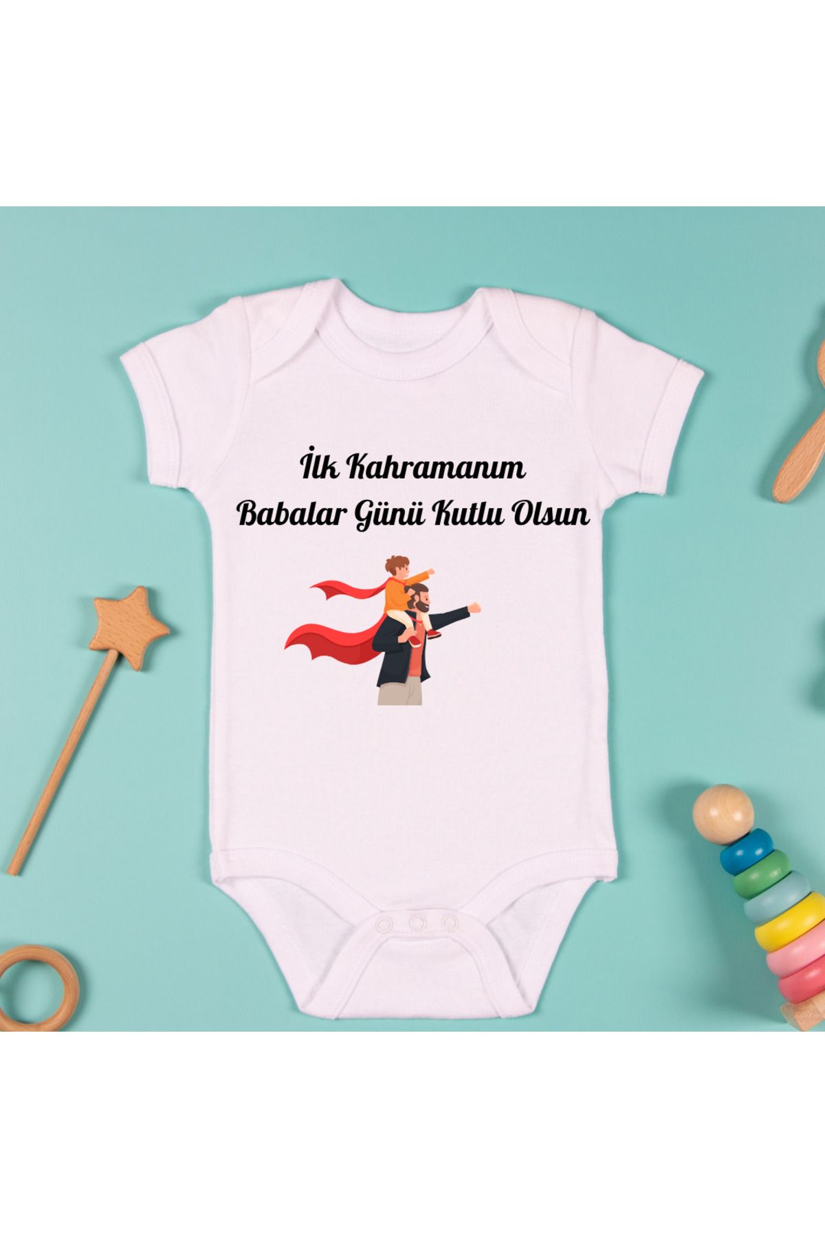 D&Y GAUDERY Babalar Günü Baskılı Bebek zıbını İlk Kahramanım Yazılı Bebek zıbın Babalar günü bebek tulumu