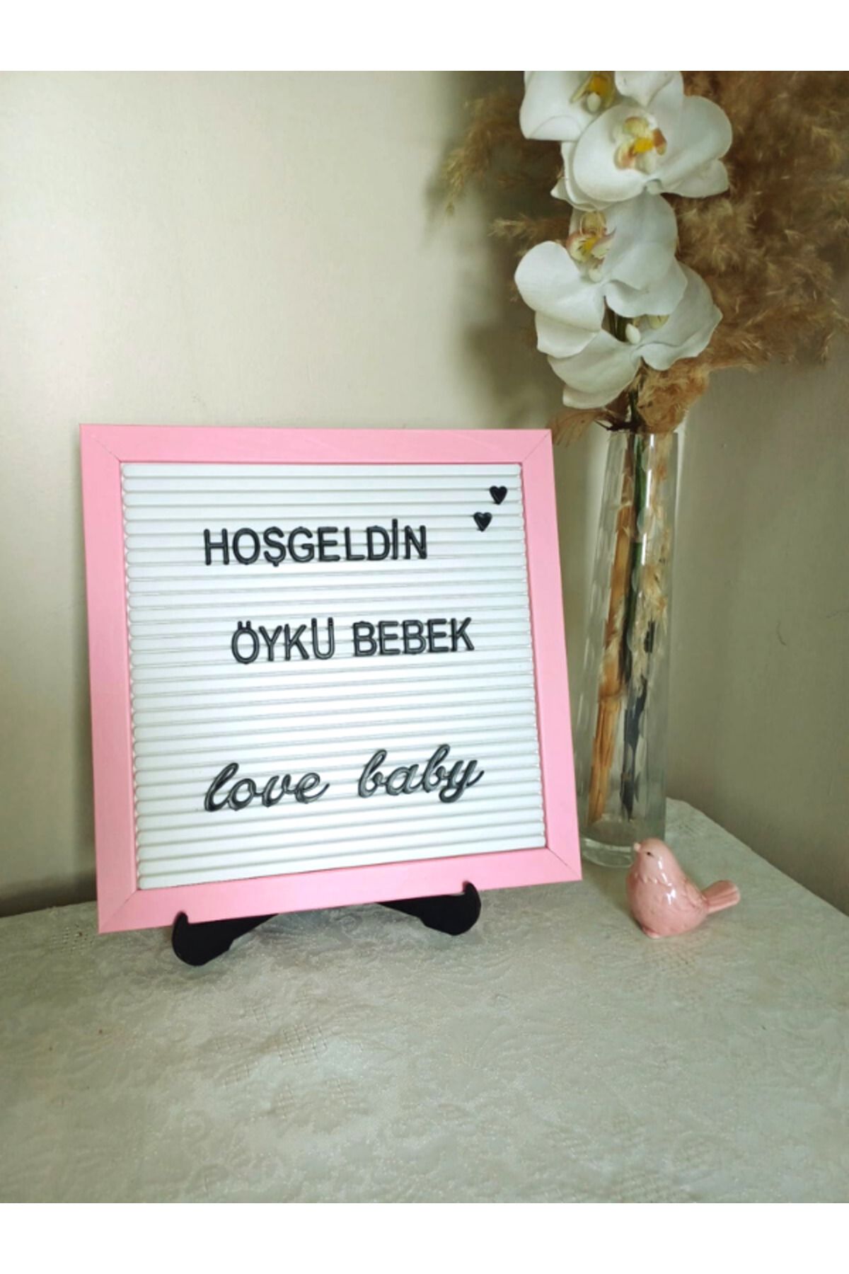fikirstore Pembe Çerçeveli Siyah Harfli Mesaj Panosu (25X25 CM)