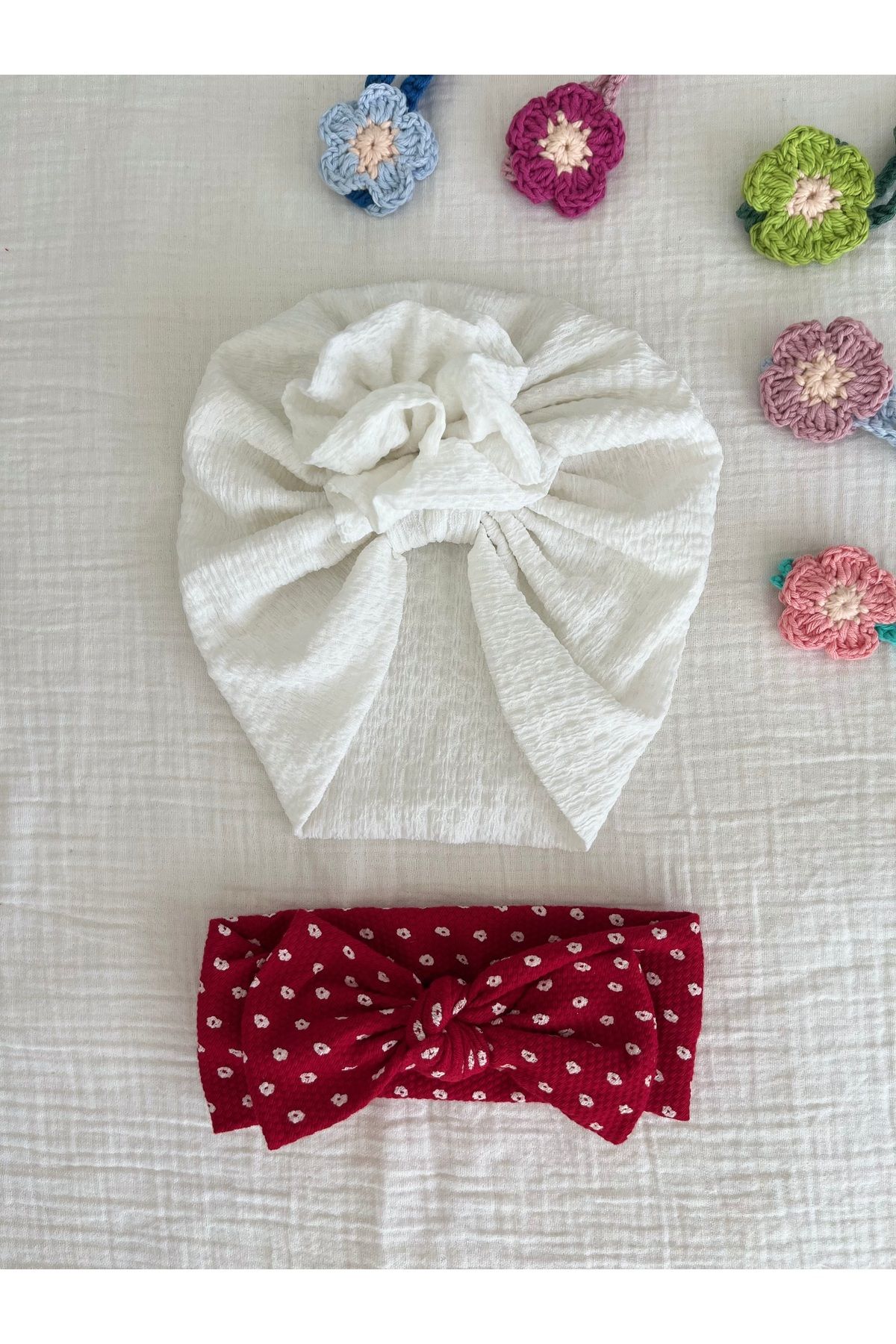BurculuDükkan Kız Bebek Bone Bandana 2’li Set Hediyelik Set