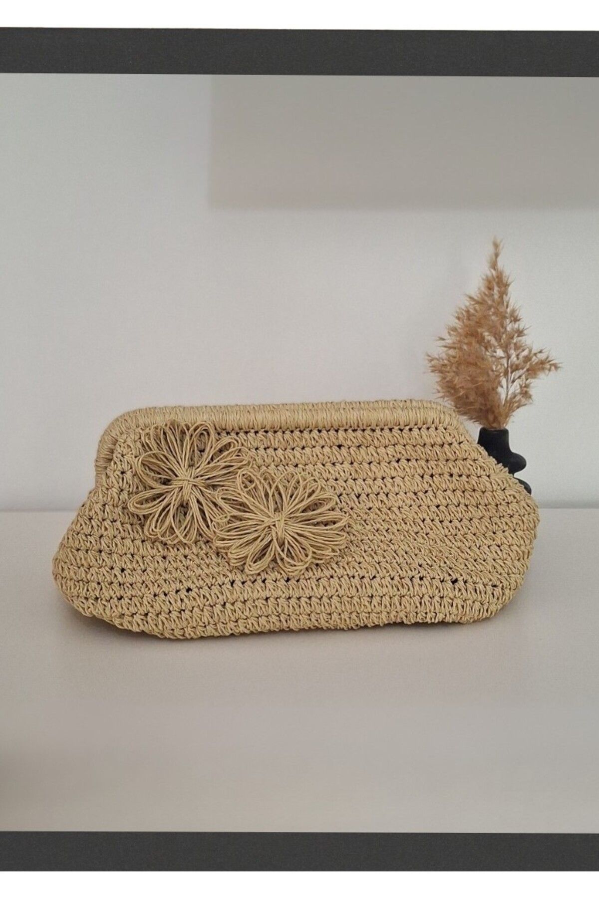 Butik KADIN BEj GİZLİ BURSLU HAND MADE, EL ÖRGÜSÜ, KAĞIT İPTEN YAZLIK EL ÇANTASI, CLUTCH , PORTFÖY