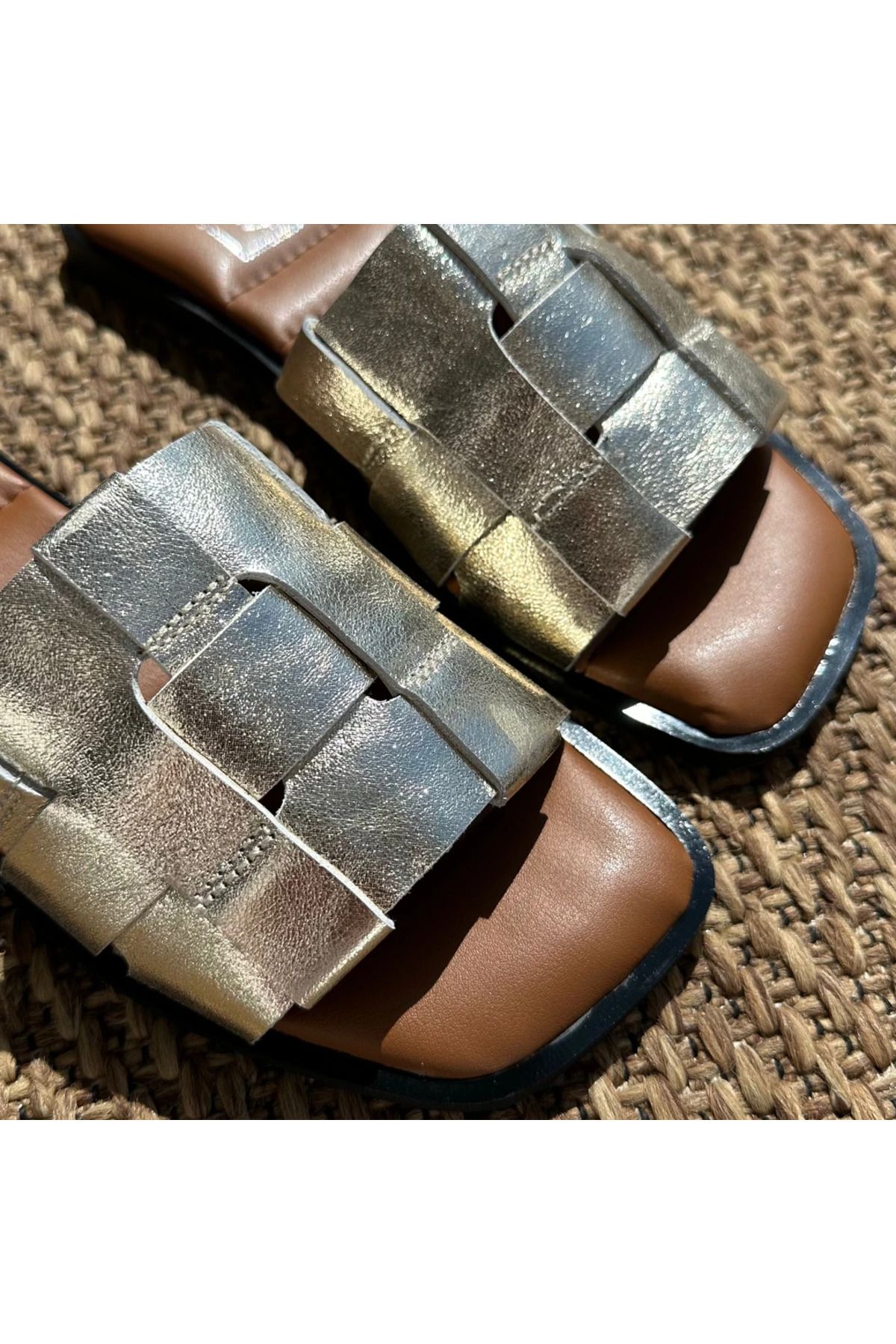H&K GLOW Hakiki Deri Örgü Model Terlik