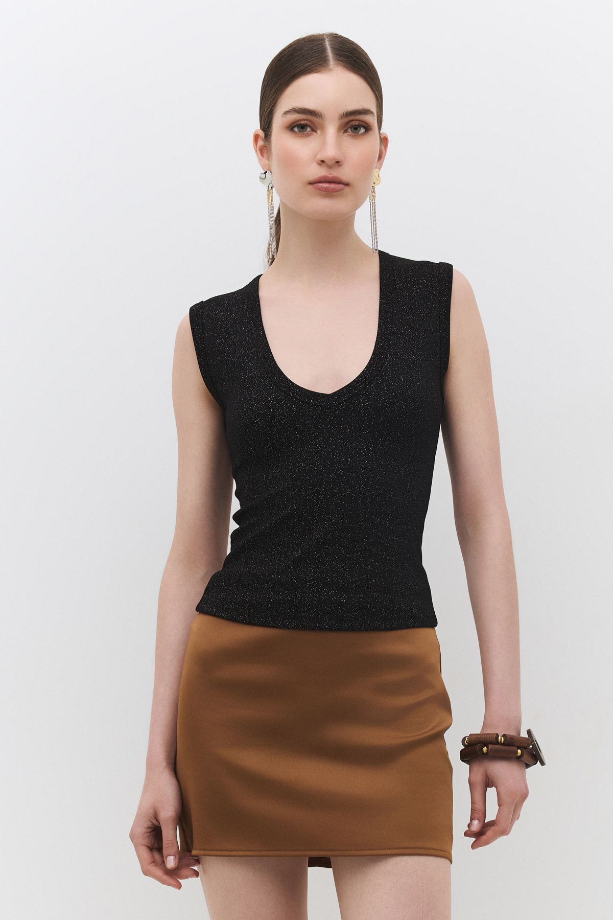 No Matter What Simli Kolsuz V Yaka Slim Fit Top