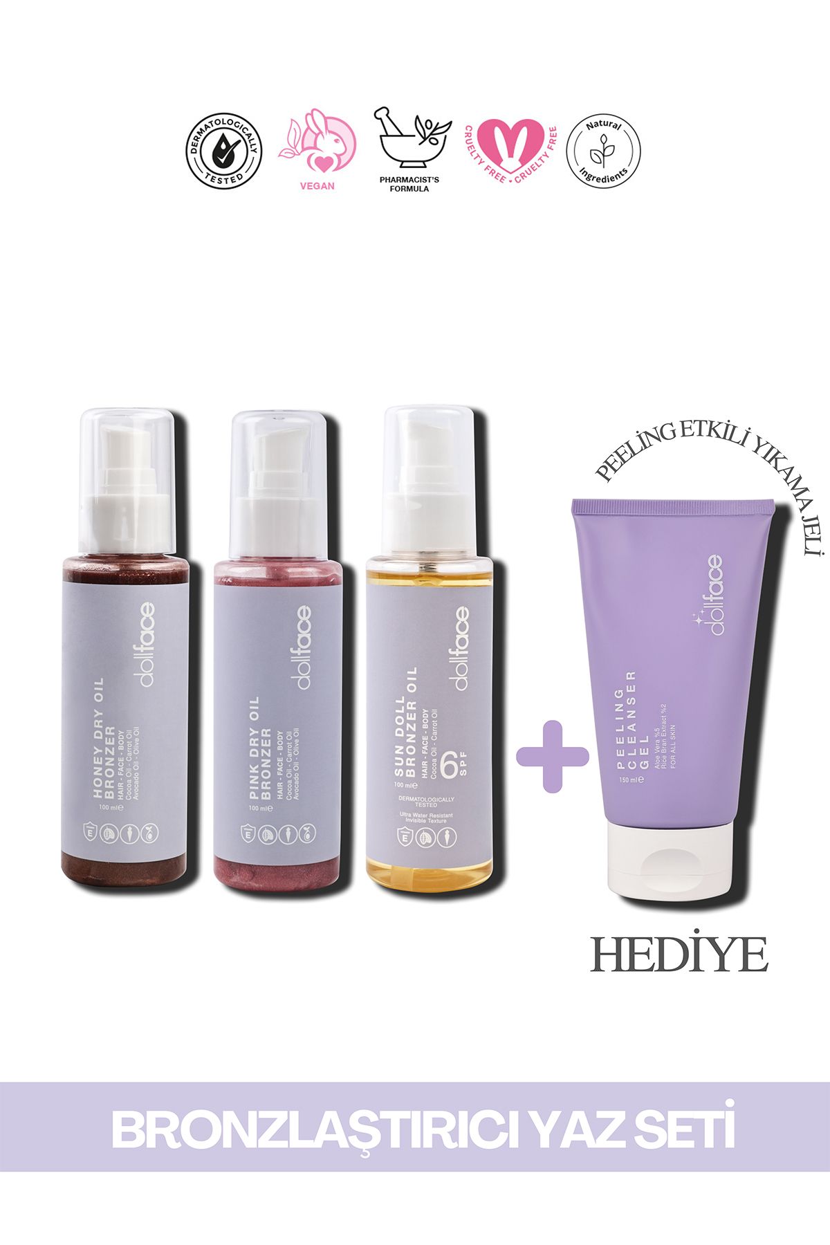 dollface 3’lü Bronzlaştırıcı Güneş Seti (Hediyeli)