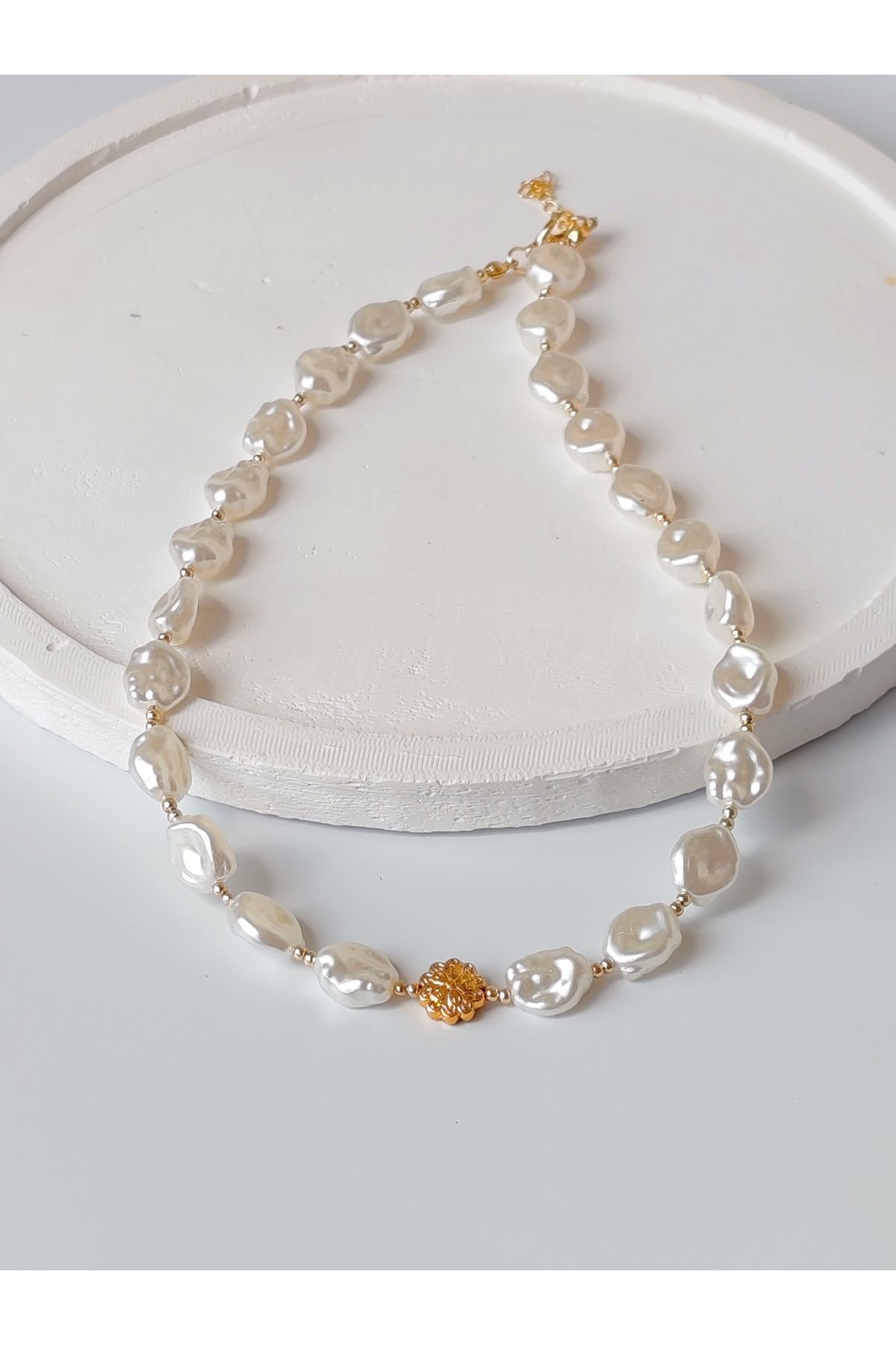 YK JEWELRY Altın Çiçekli İnci Kolye - Gold