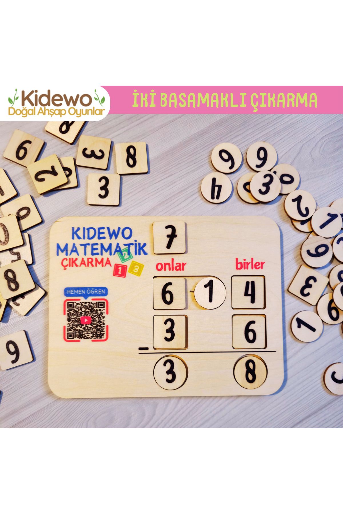 KİDEWO Çıkarma İşlemi Matematik Tahtası | Montessori Eğitici Oyuncak | Huş Ahşap İlkokul Yaz Tatili